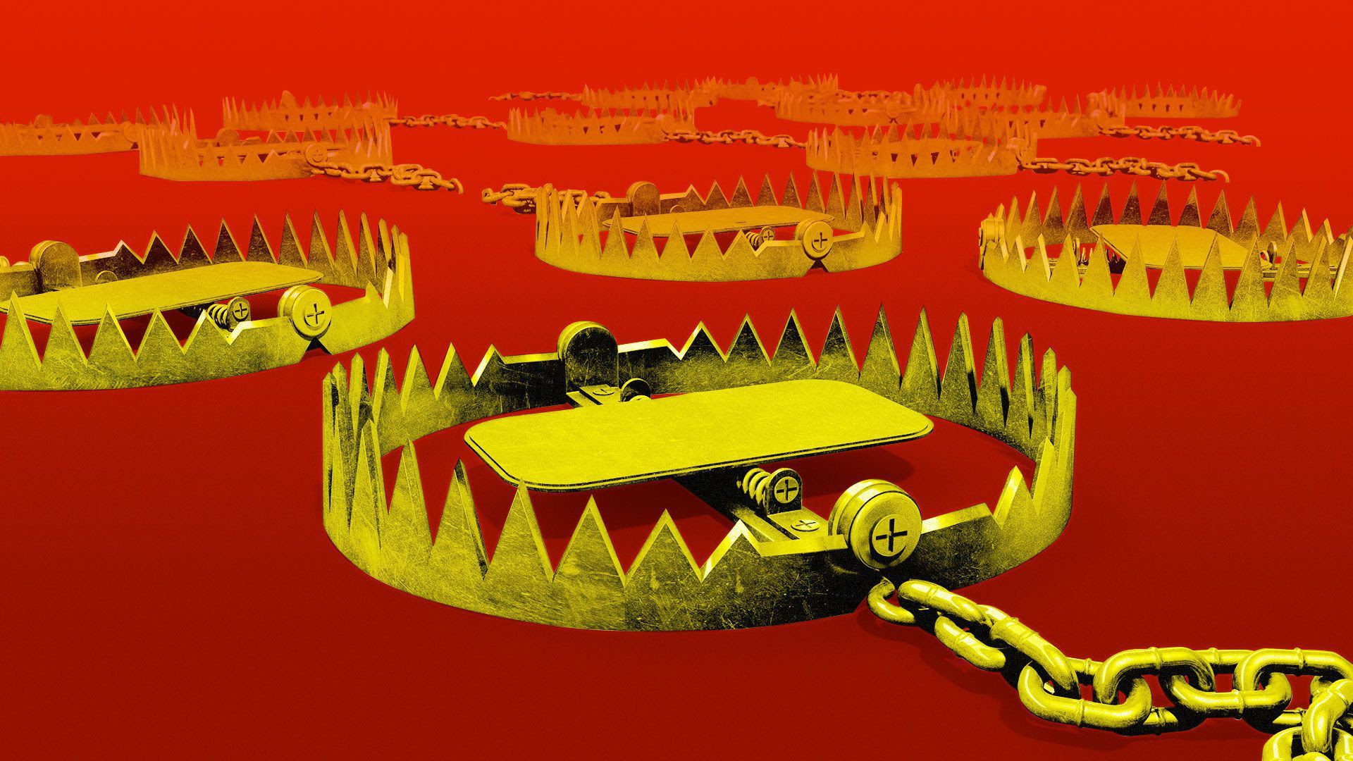 an image of bear traps in red and yellow