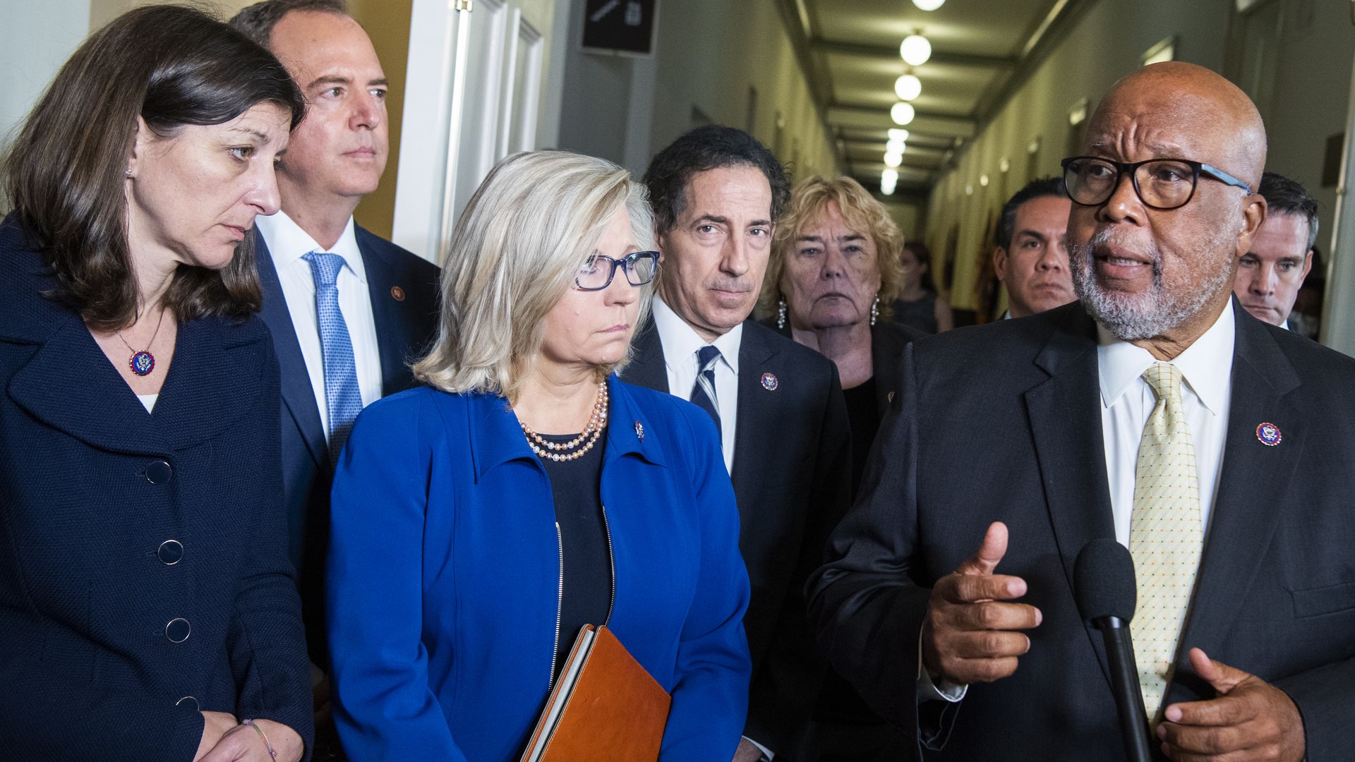 Select committee Chair Bennie Thompson (D-Miss.) with other committee members in the Capitol in July 2021.