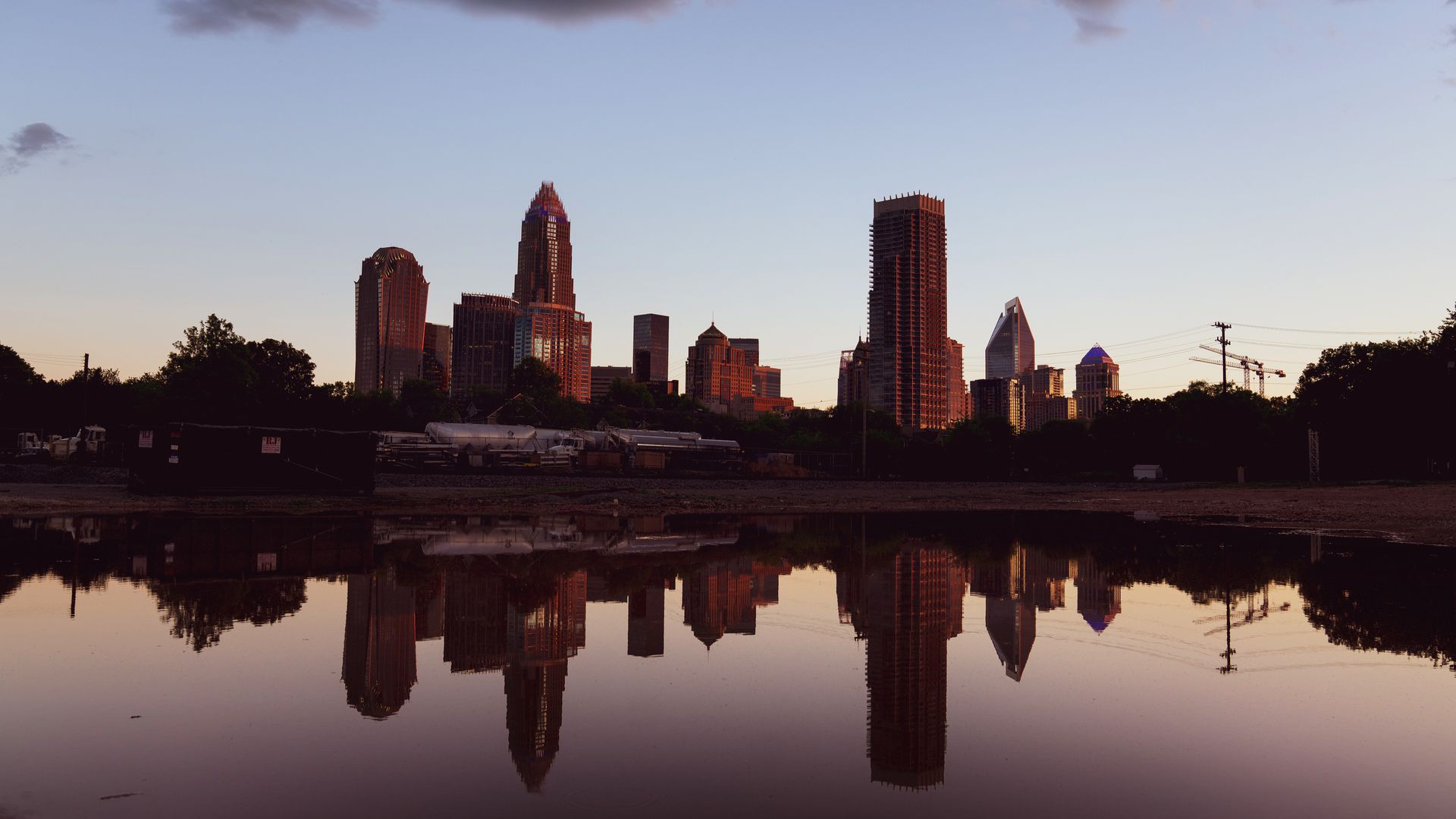 Uptown skyline with reflection in water