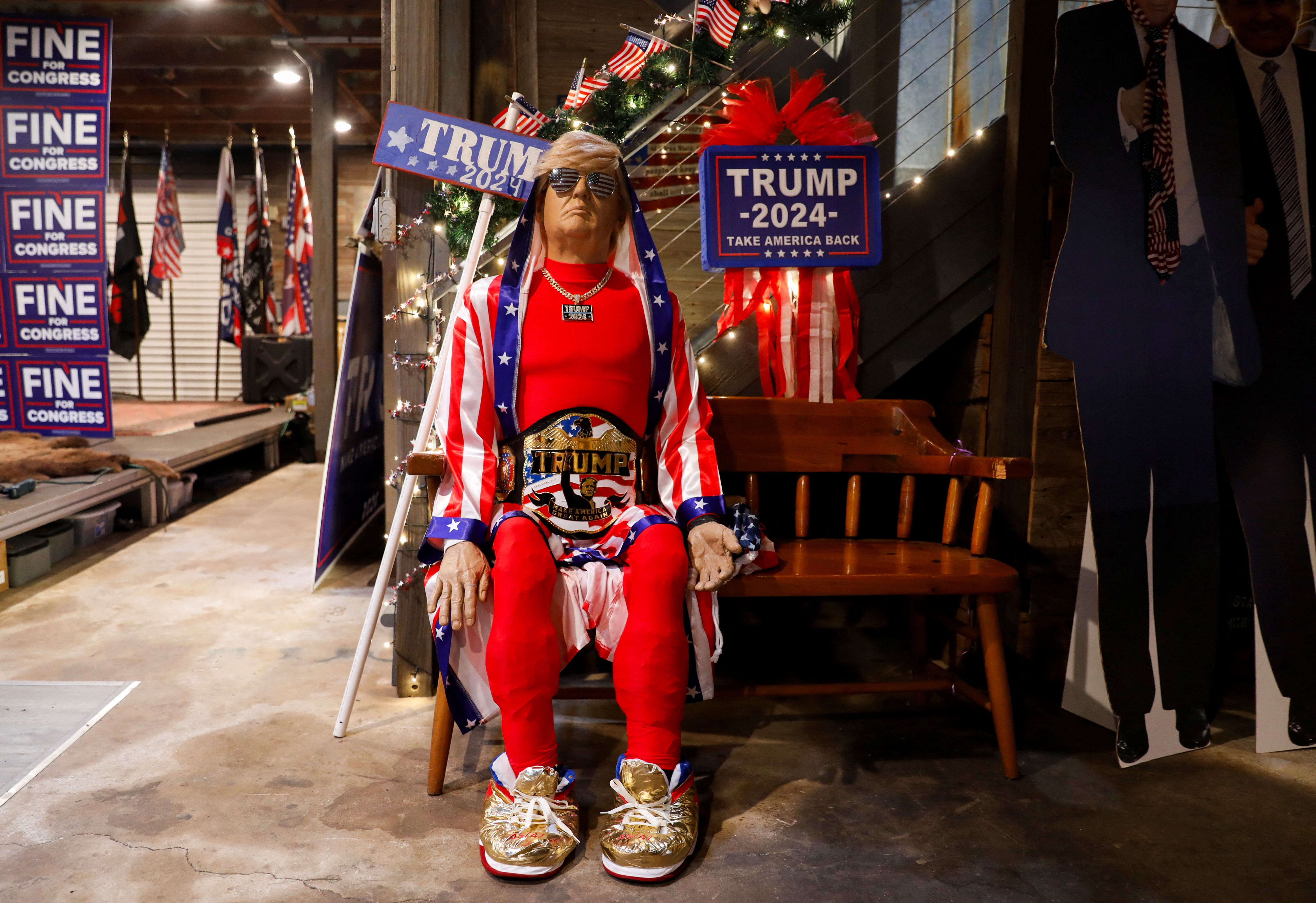 A mannequin depicting President Trump seen at an election night rally for Rep.-elect Randy Fine in Ormond Beach, Fla.