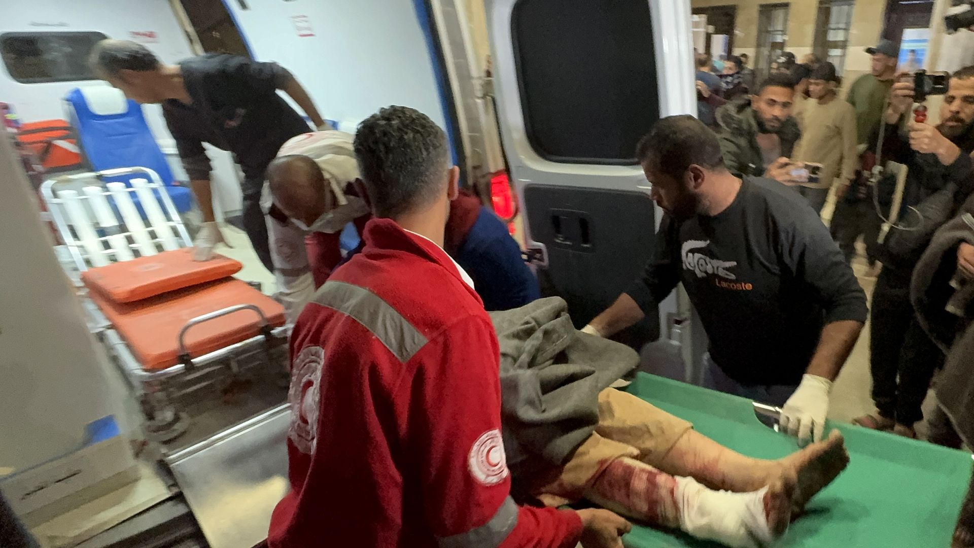 Injured Palestinians including children and women are being brought to the Al Nasser Hospital, as Israel launches 'large-scale' air strikes across Gaza Strip, in Khan Yunis, Gaza on March 18, 2025.