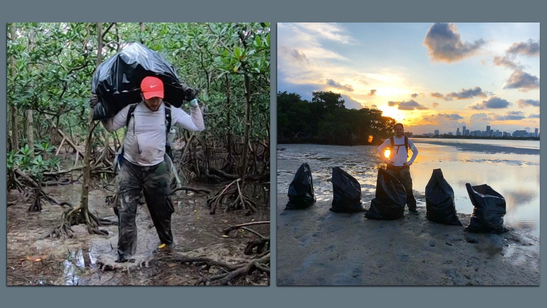 Andrew Otazo hauling trash out of Miami's mangrove forests