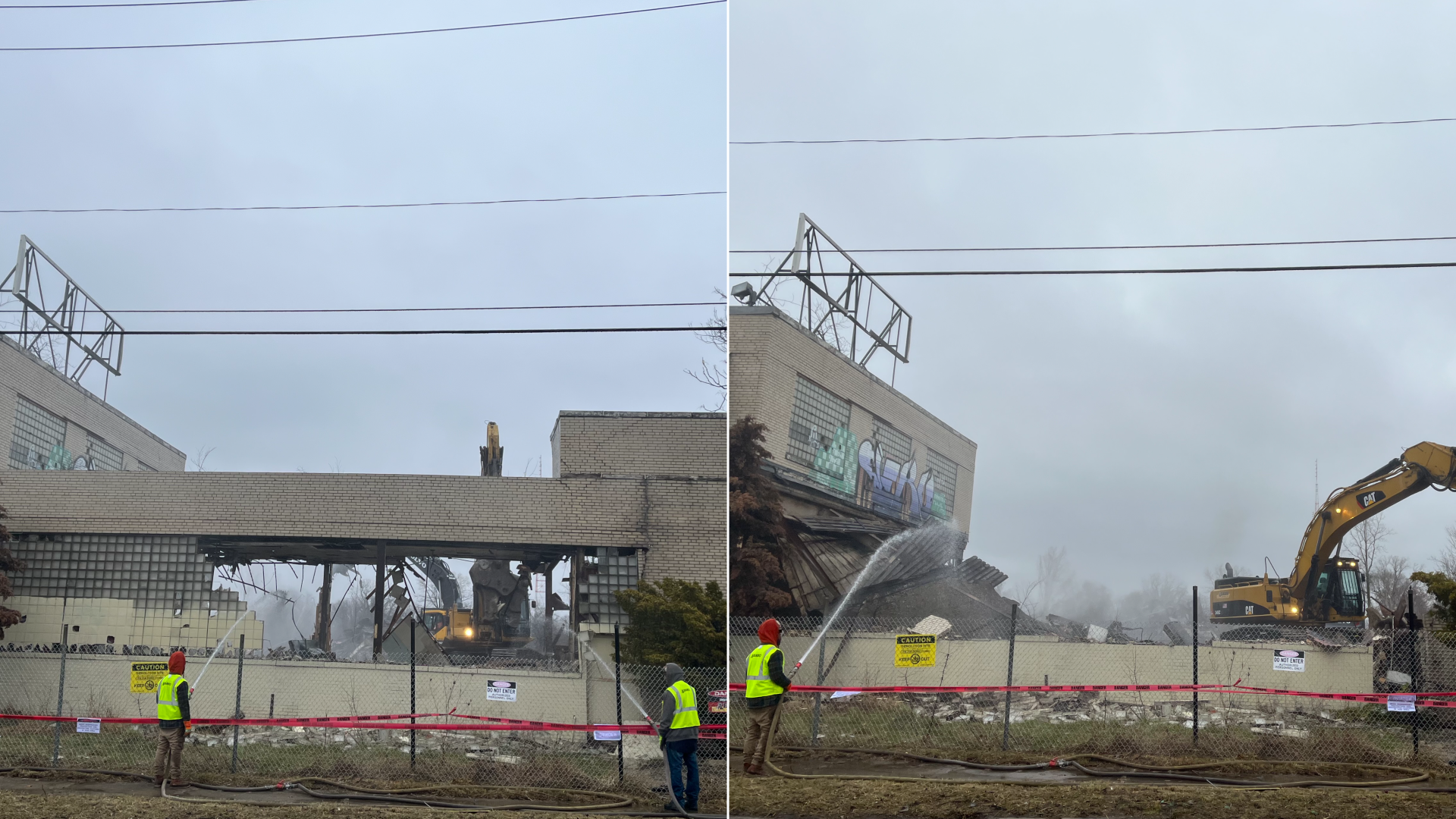 The La Choy building is demolished on March 27, 2023.