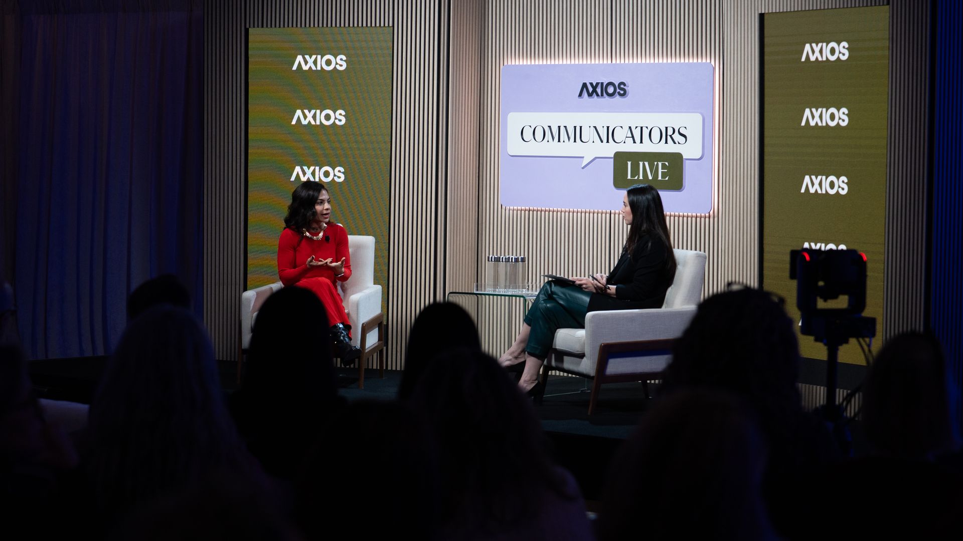 Figma's Nairi Hourdajian and Axios' Eleanor Hawkins at Axios Communicators Live. Credit: Sam Popp for Axios.