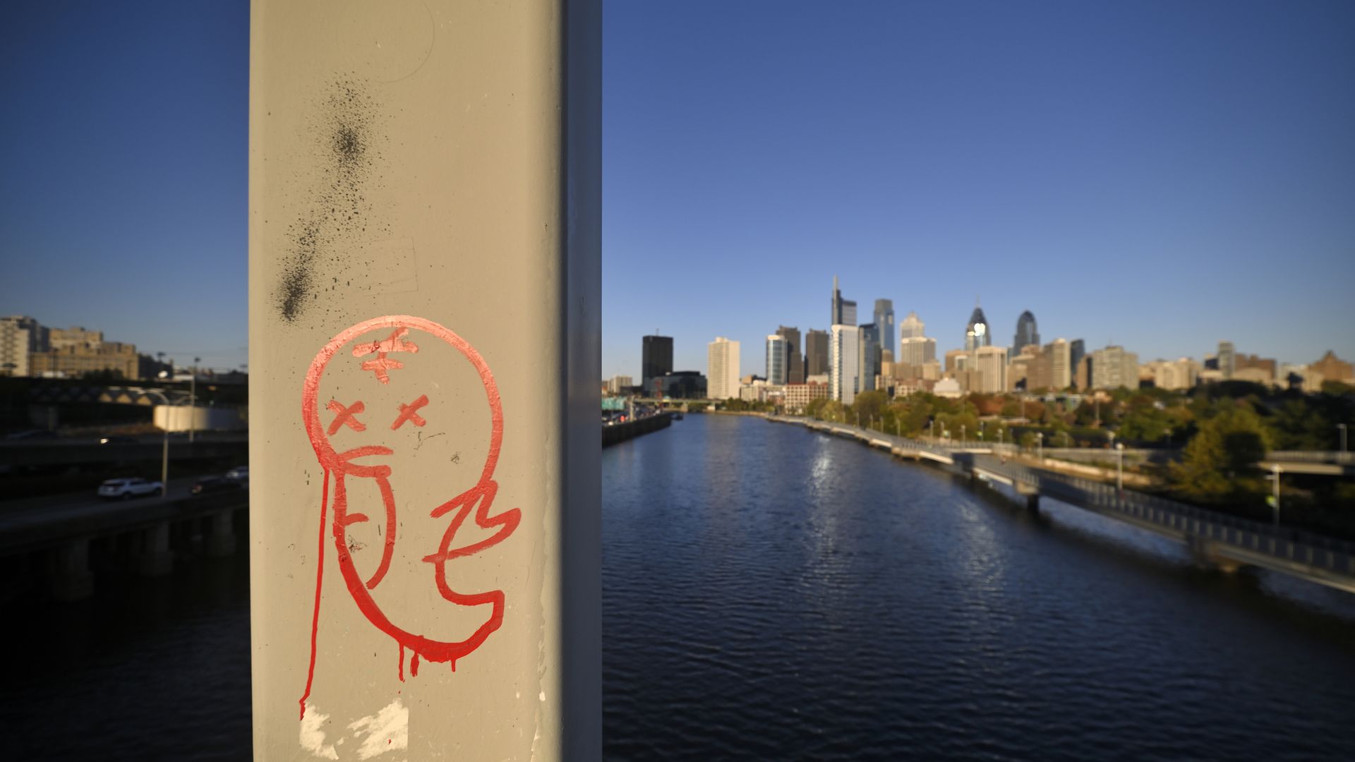 View of the Center City skyline, shot in 2019 from the South Street Bridge.