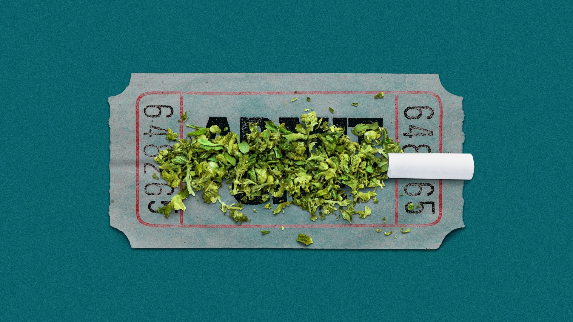 an illustration of a joint being rolled up in a paper that looks like a ticket