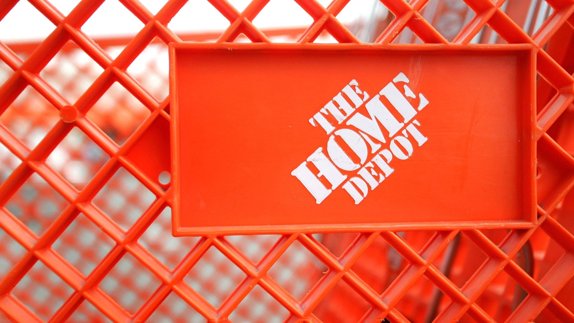 A Home Depot logo on a cart