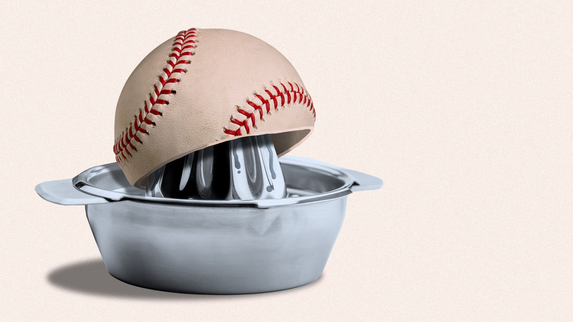 Illustration of a baseball being juiced like an orange over a citrus juicer