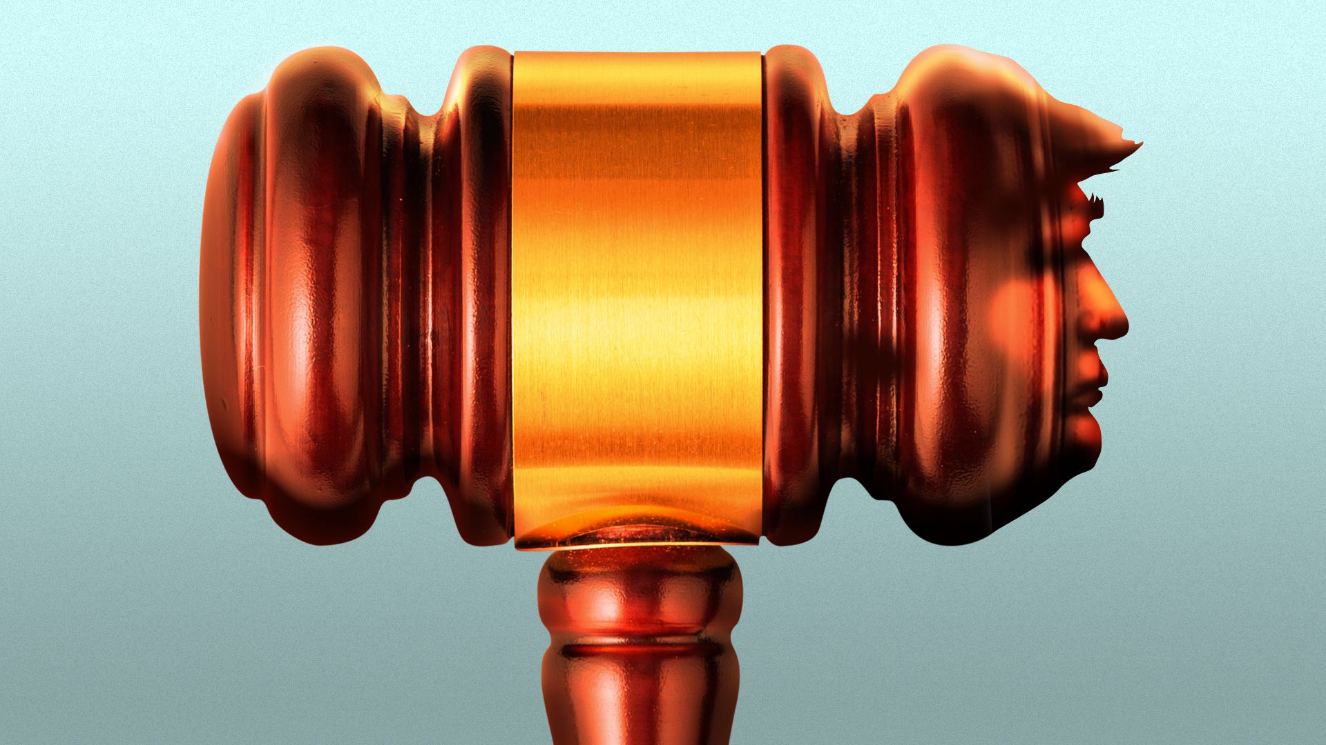 Illustration of a gavel with one side in the shape of President Trump's face in profile