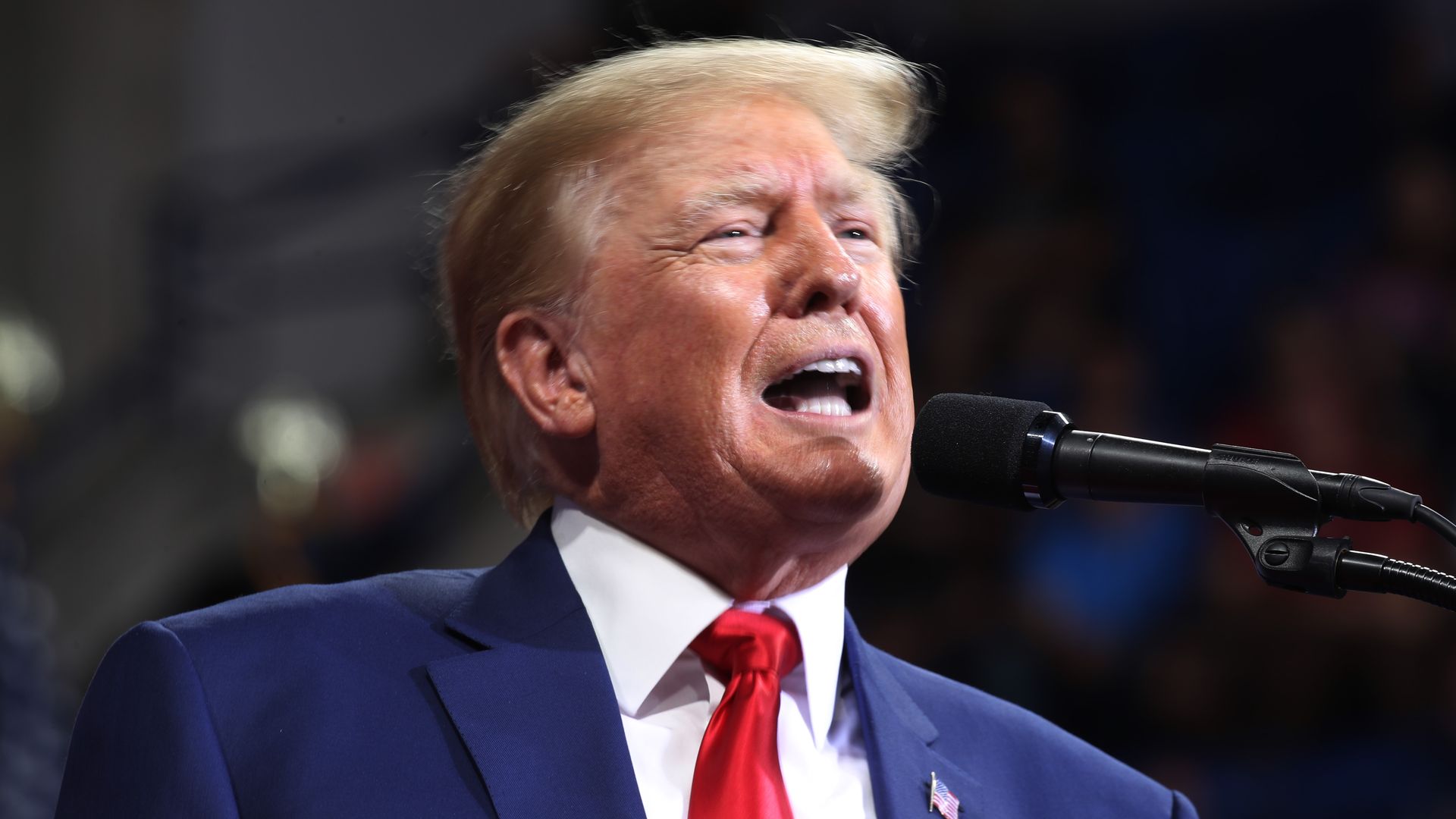 Former president Donald Trump speaks to supporters at a rally to support local candidates at the Mohegan Sun Arena on September 03, 2022