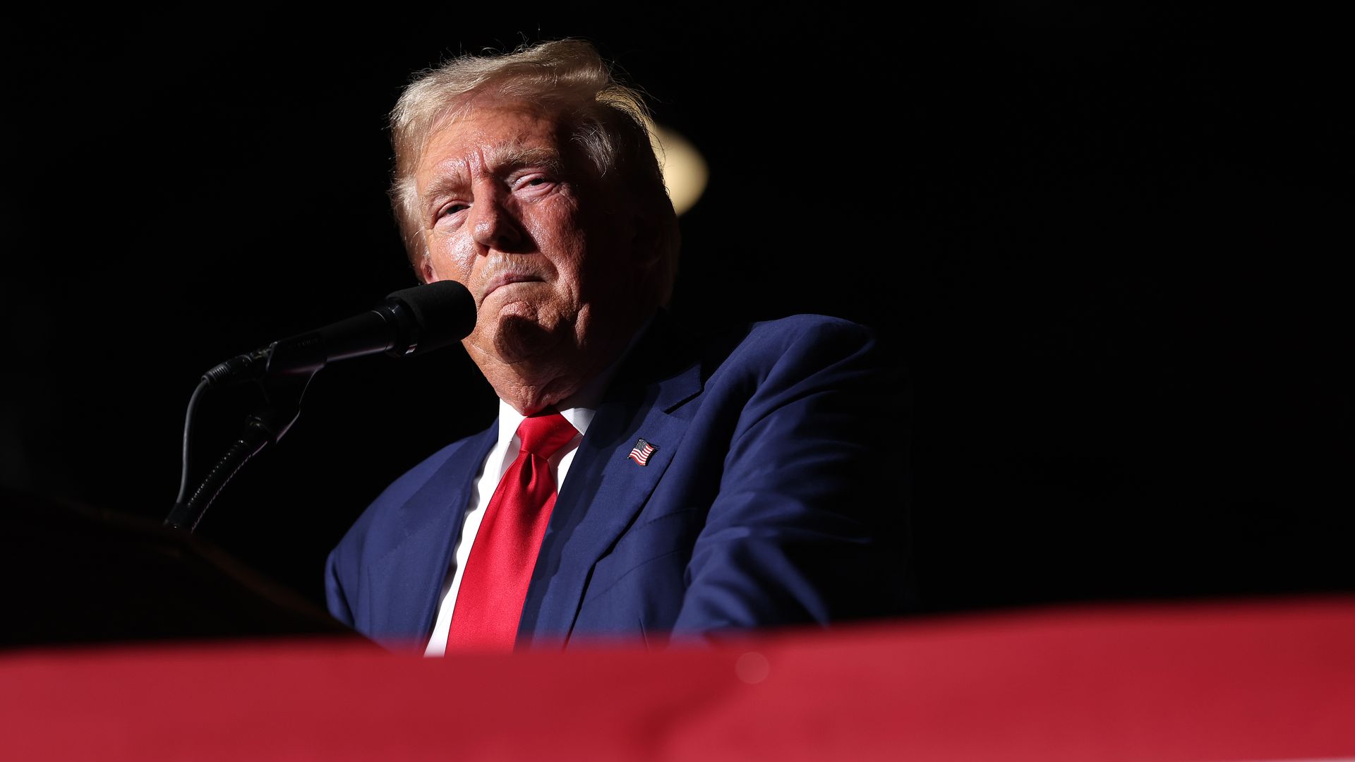  Republican presidential nominee, former U.S. President Donald Trump, speaks during a campaign rally at The Expo at World Market Center Las Vegas on September 13, 2024 in Las Vegas, Nevada. 