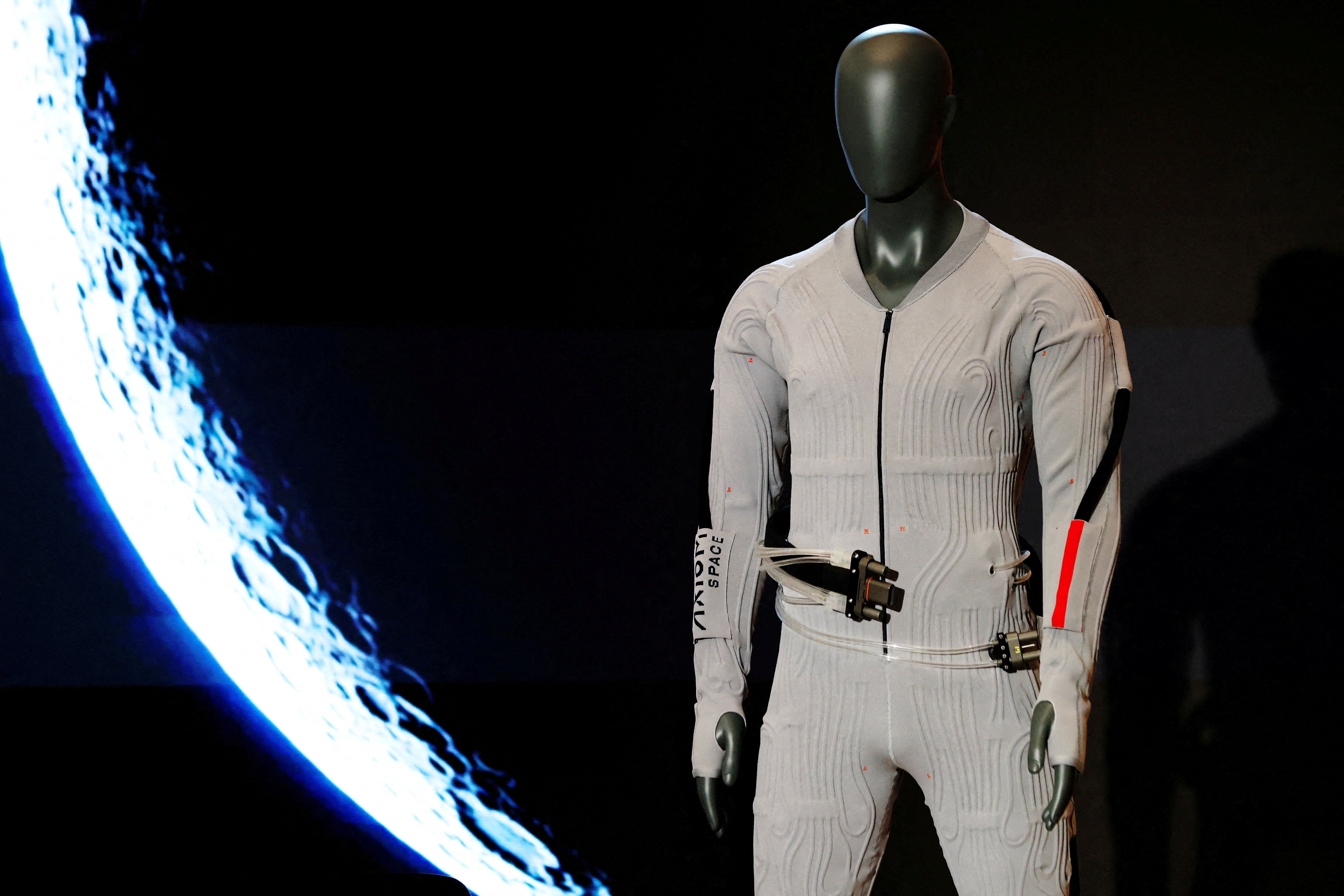 The inner-layer liquid cooling and ventilation garment designed by Prada and Axiom Space is unveiled at a press event in New York City yesterday.