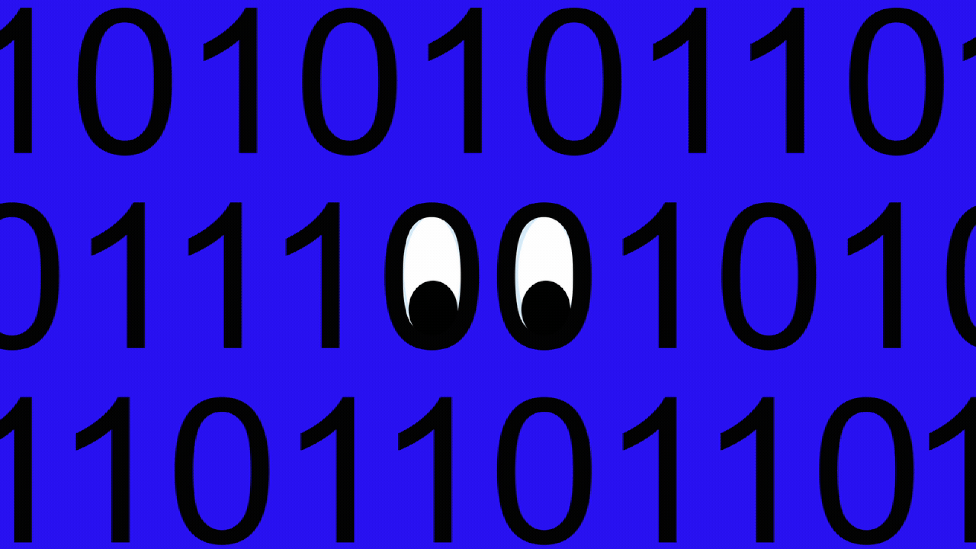 Animated illustration of eyes in binary code. 