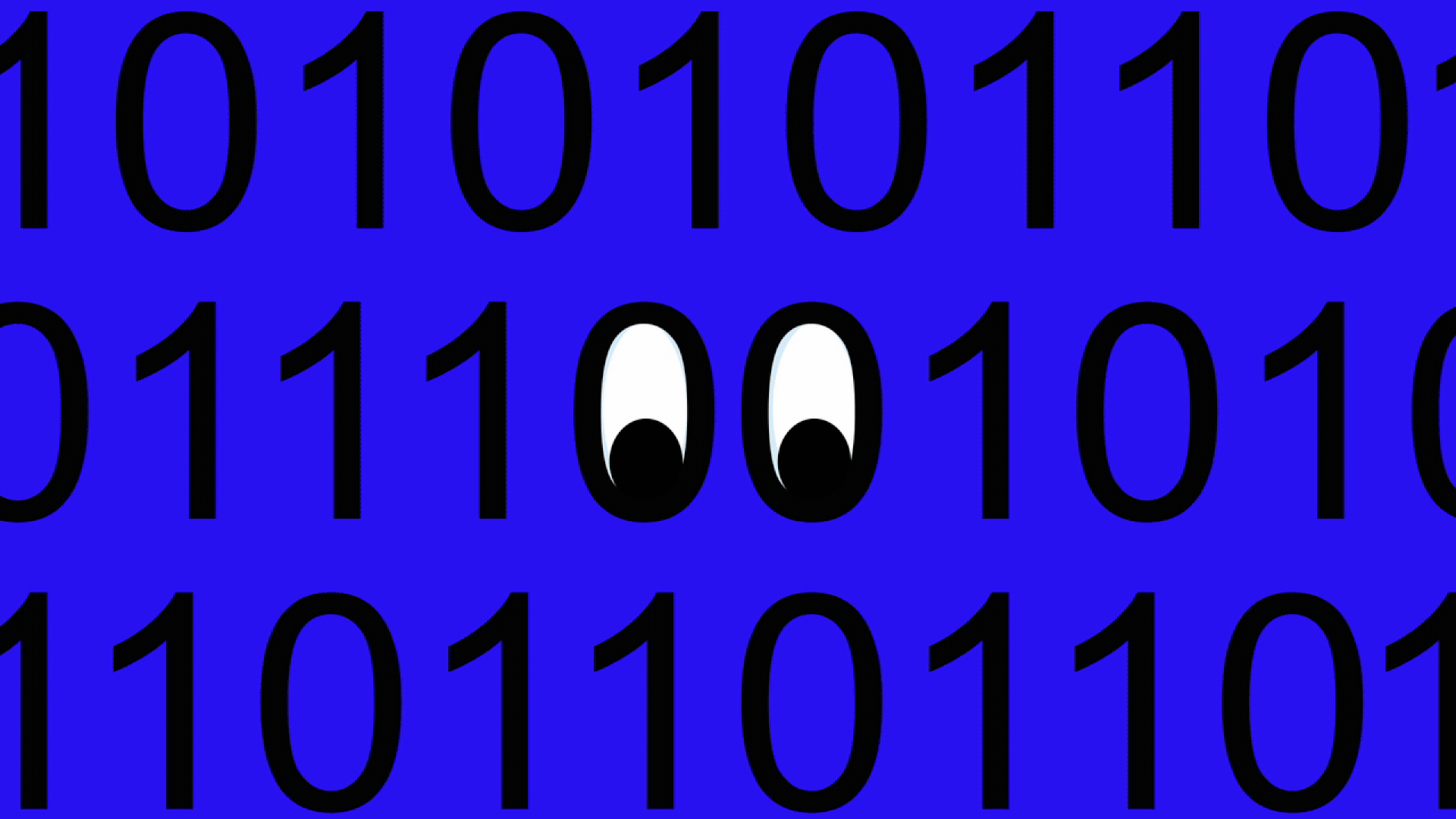 Animated illustration of eyes in binary code.