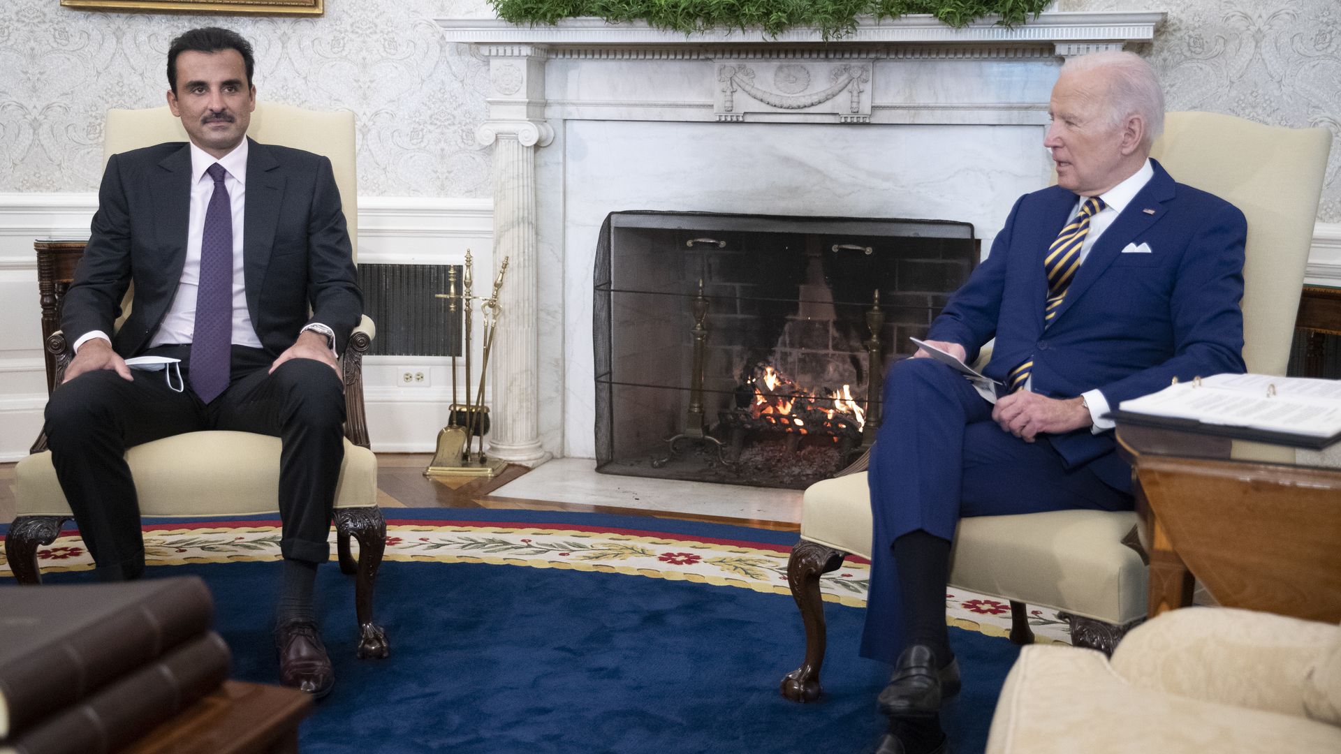 President Bide is seen welcoming the Emir of Qatar to the Oval Office.