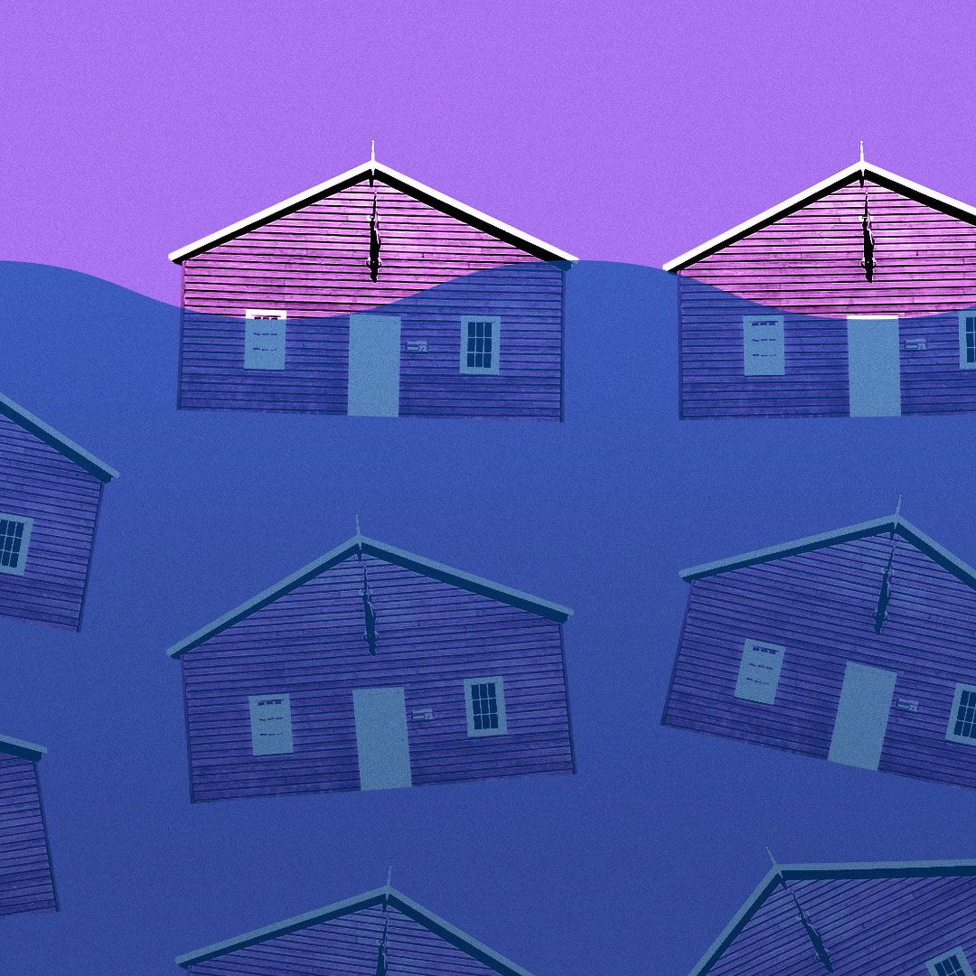 Illustration of pattern of houses partially submerged under water