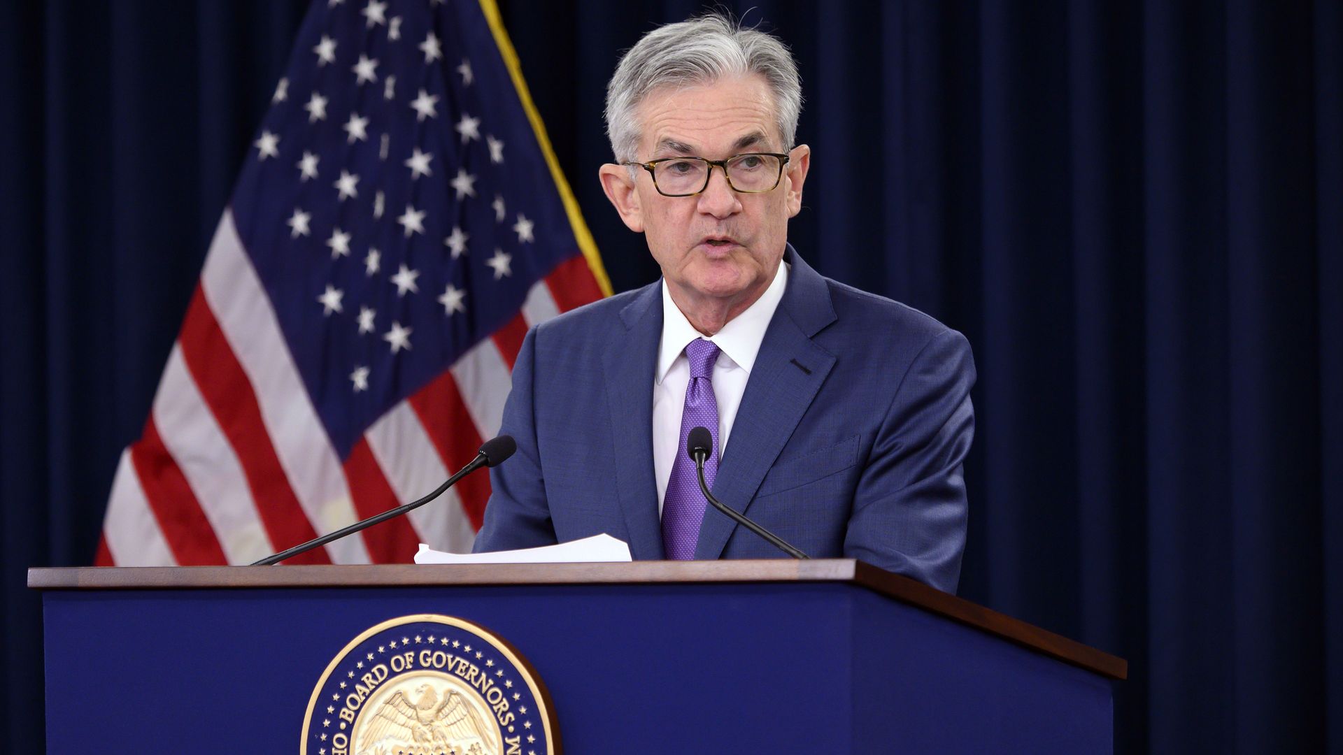 US Federal Reserve Chairman Jerome Powell speaks during a press conference after a Federal Open Market Committee meeting in Washington, DC on July 31, 2019