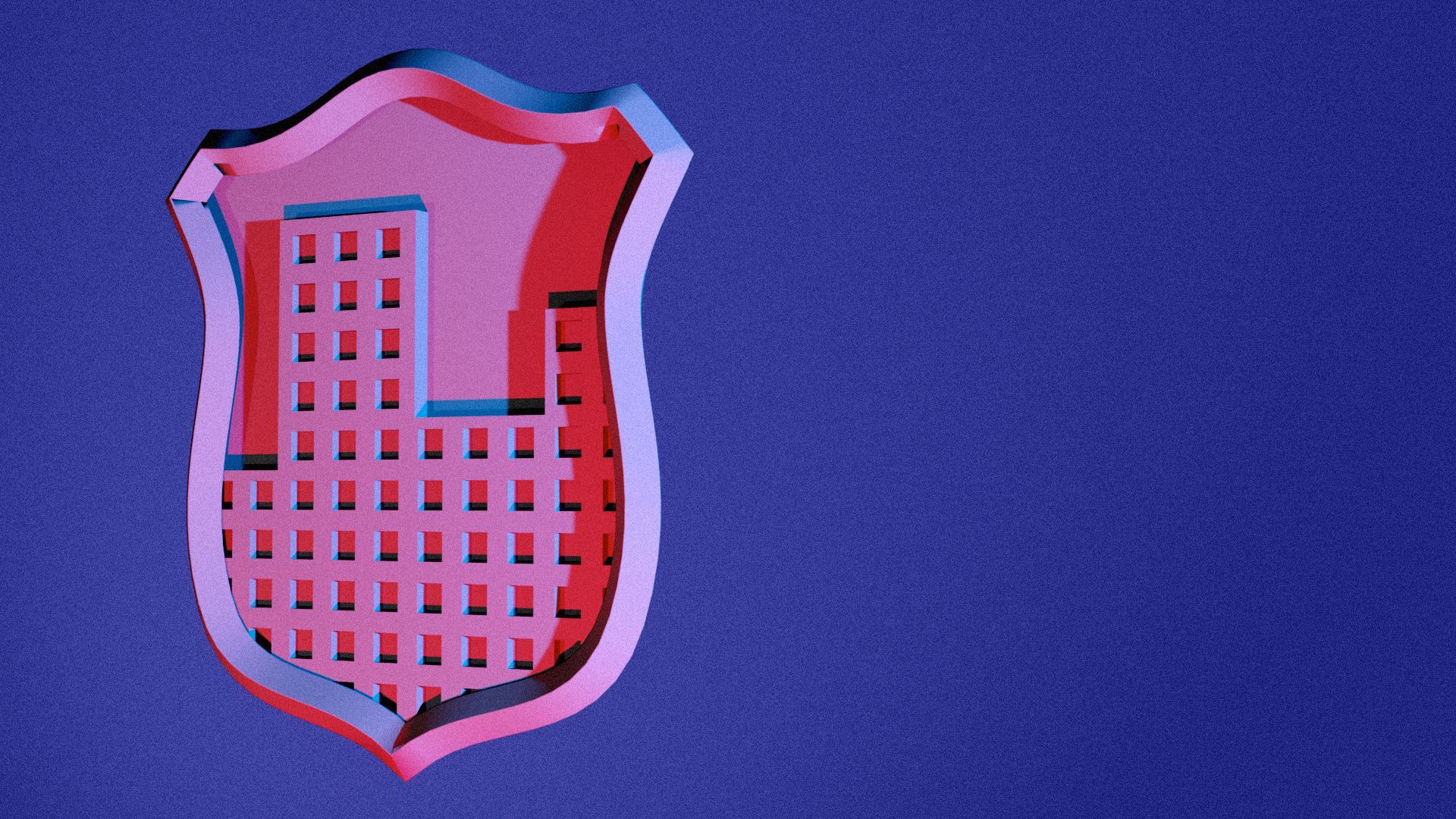 Illustration of a police badge with a cityscape design on it.