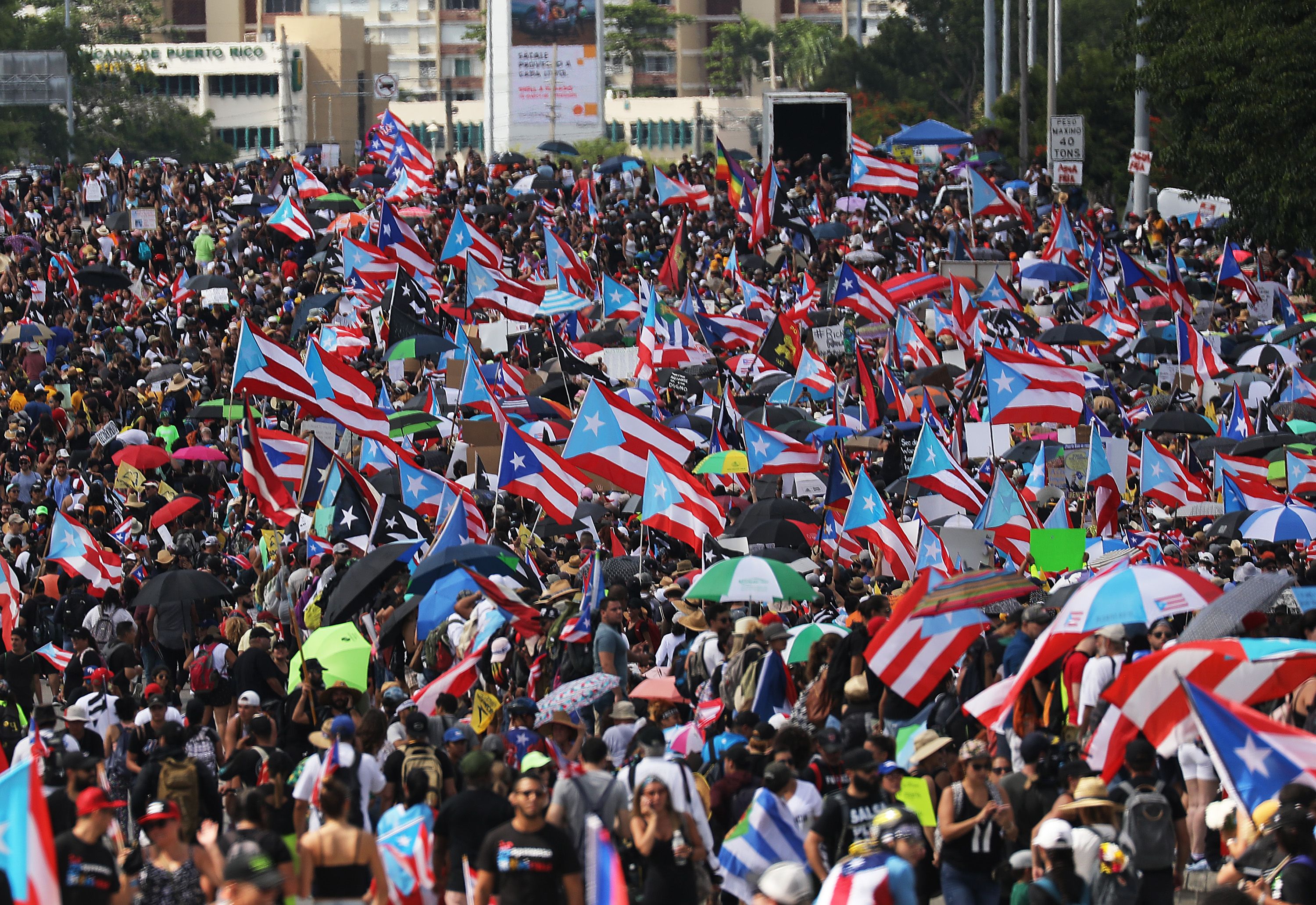 Puerto rican flags fill streets