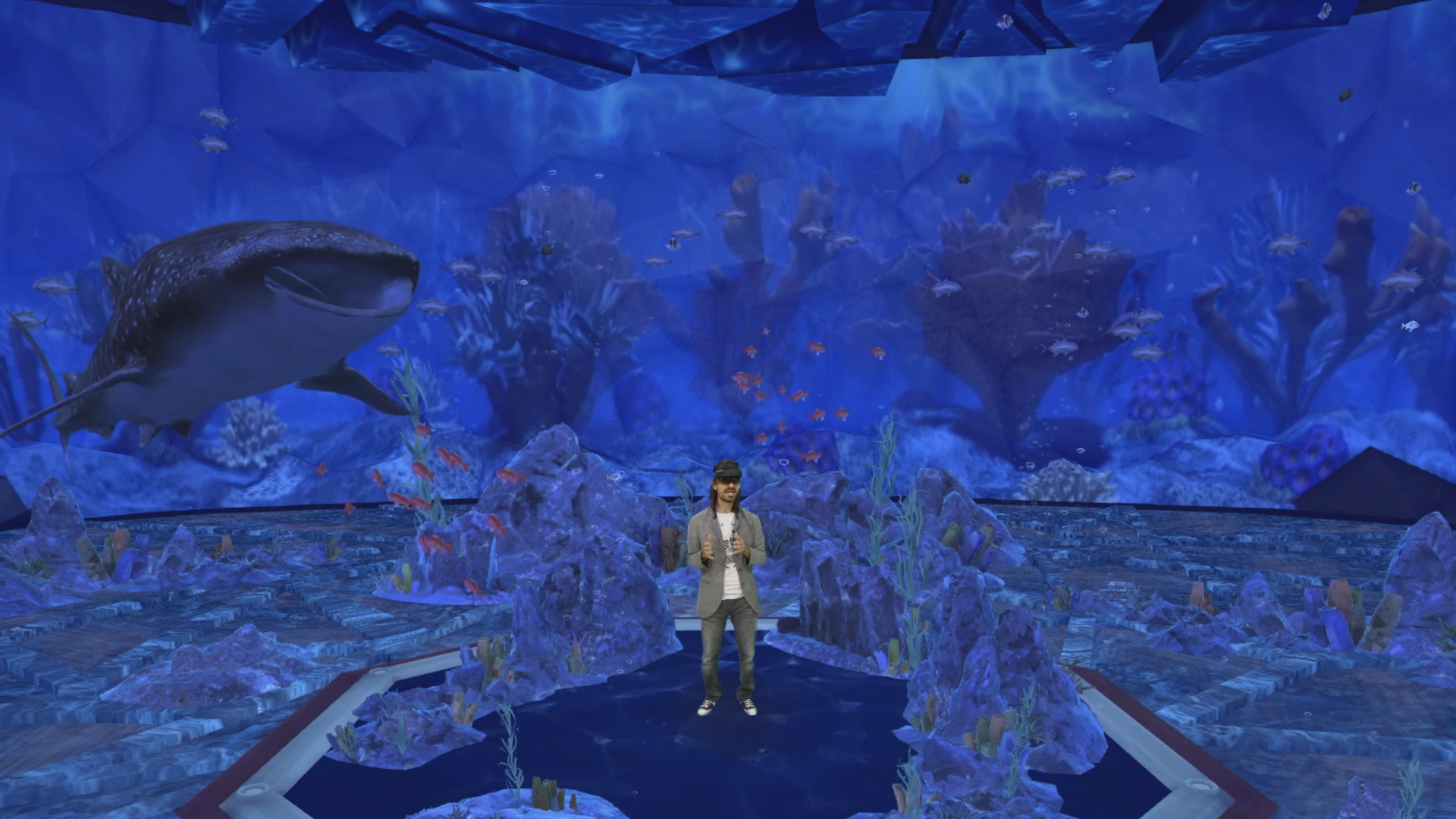 Microsoft technical fellow Alex Kipman appears via hologram at the Ignite 2021 conference suing Microsoft Mesh.