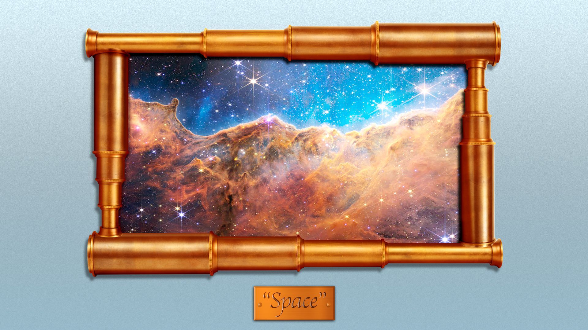 Illustration of a gallery picture of the Carina Nebula with a frame made out of telescopes