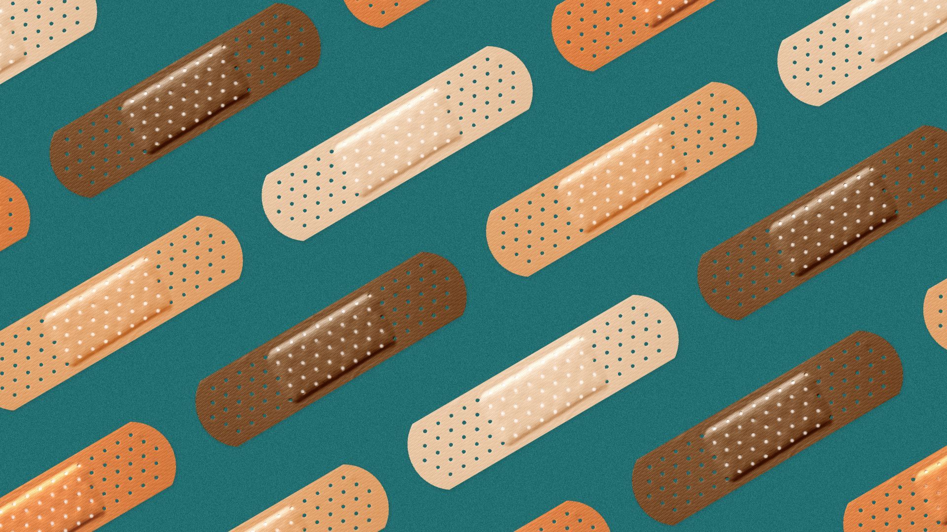 Illustration of a pattern of bandaids in different shades.