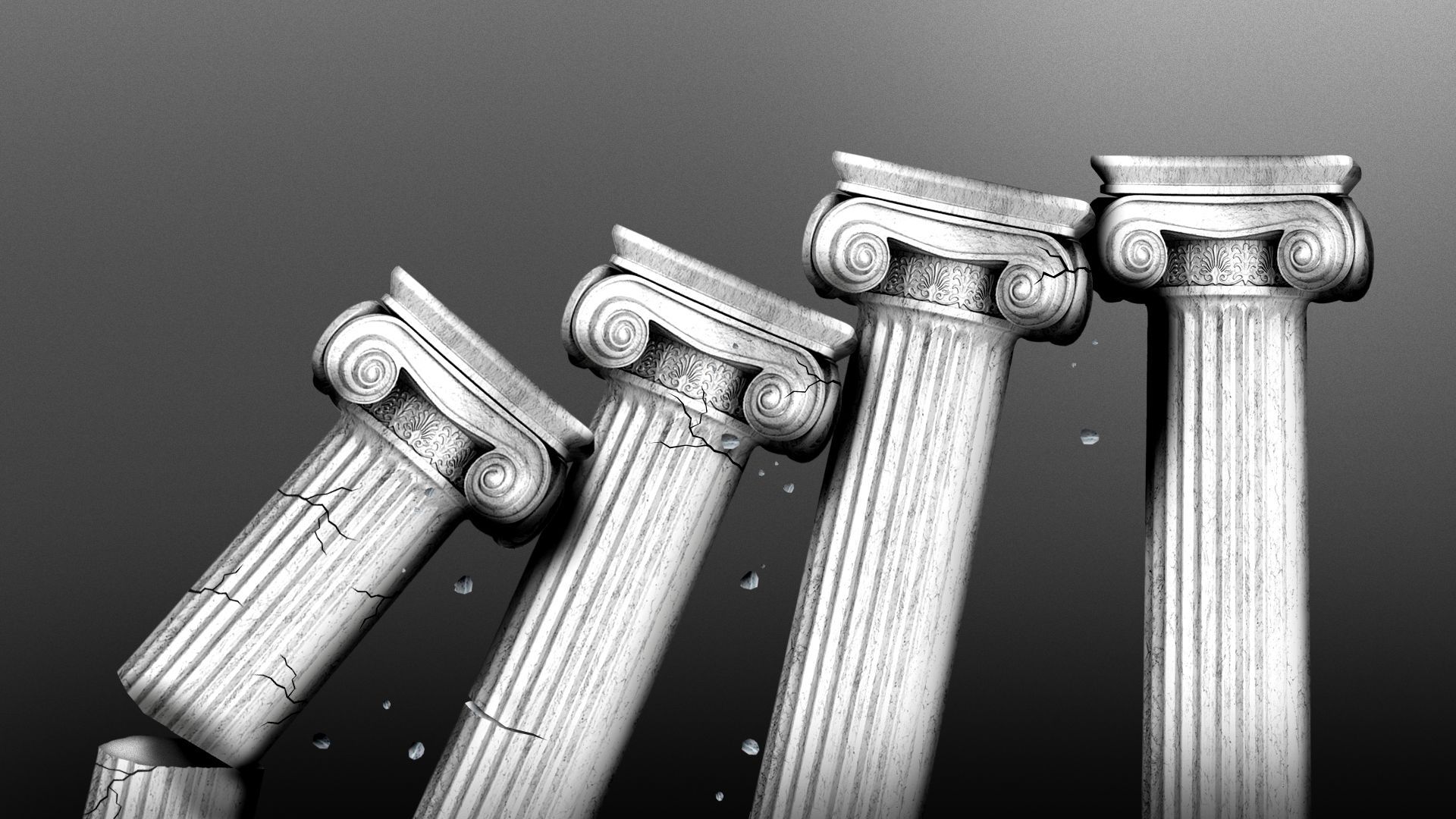 Illustration of marble columns falling over like dominoes