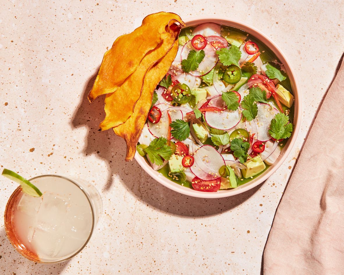 Ceviche and a margarita.