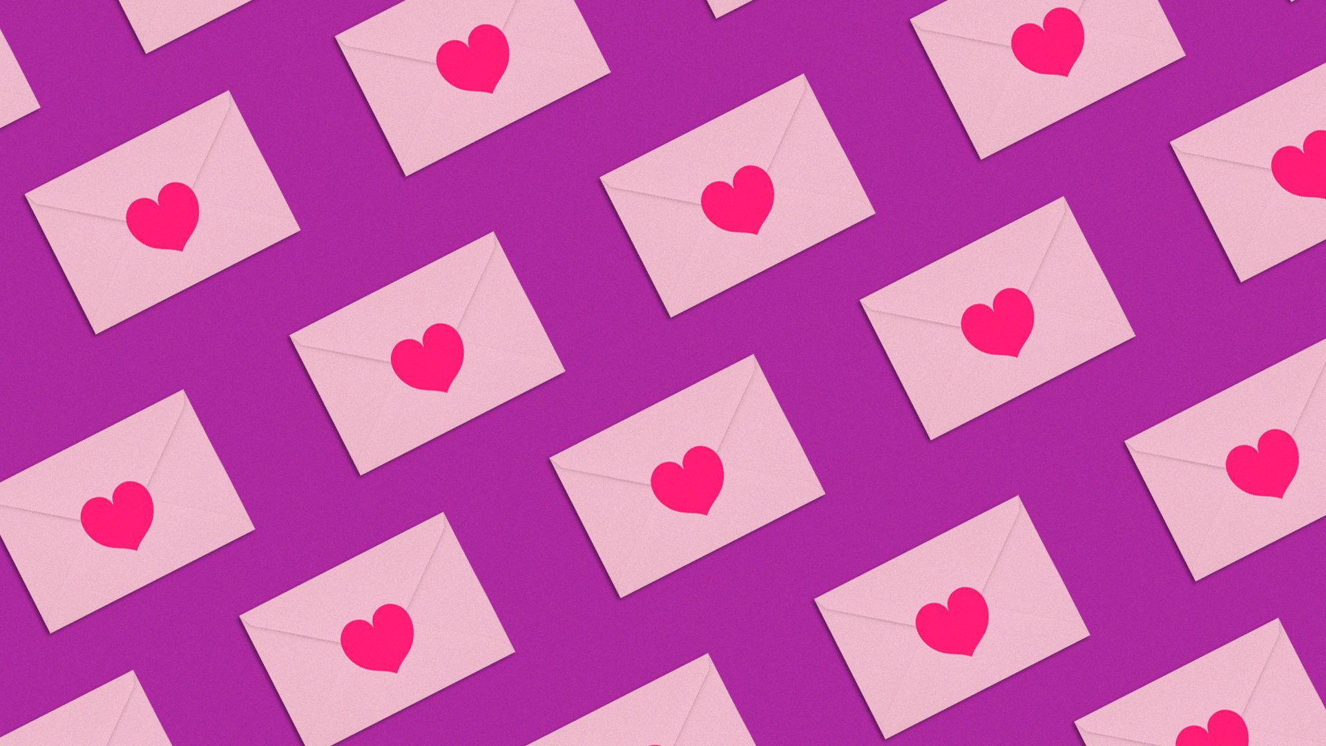 Illustration of a pattern of envelopes with hearts sealing them.