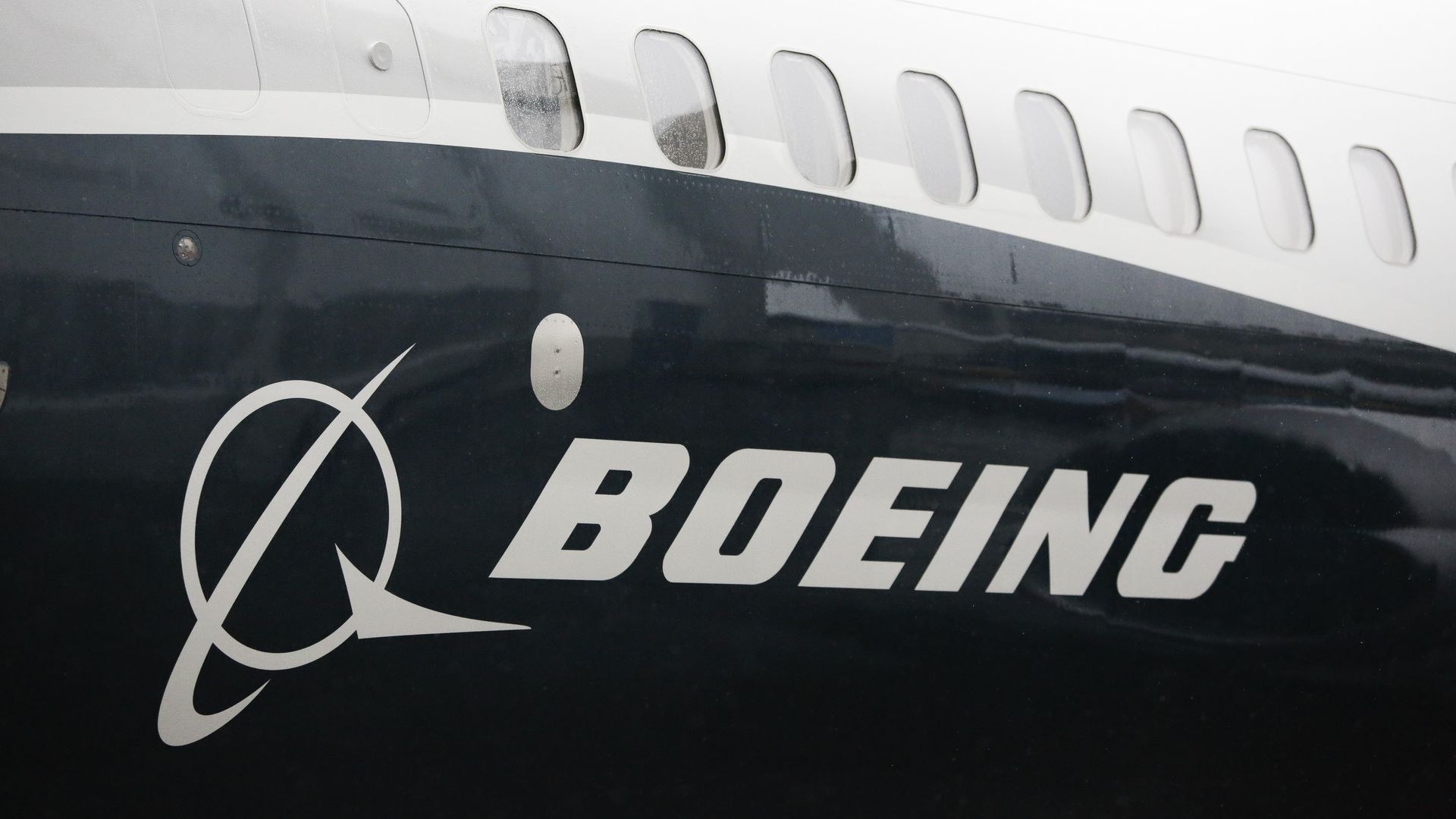 The Boeing logo on the first Boeing 737 MAX 9 airplane