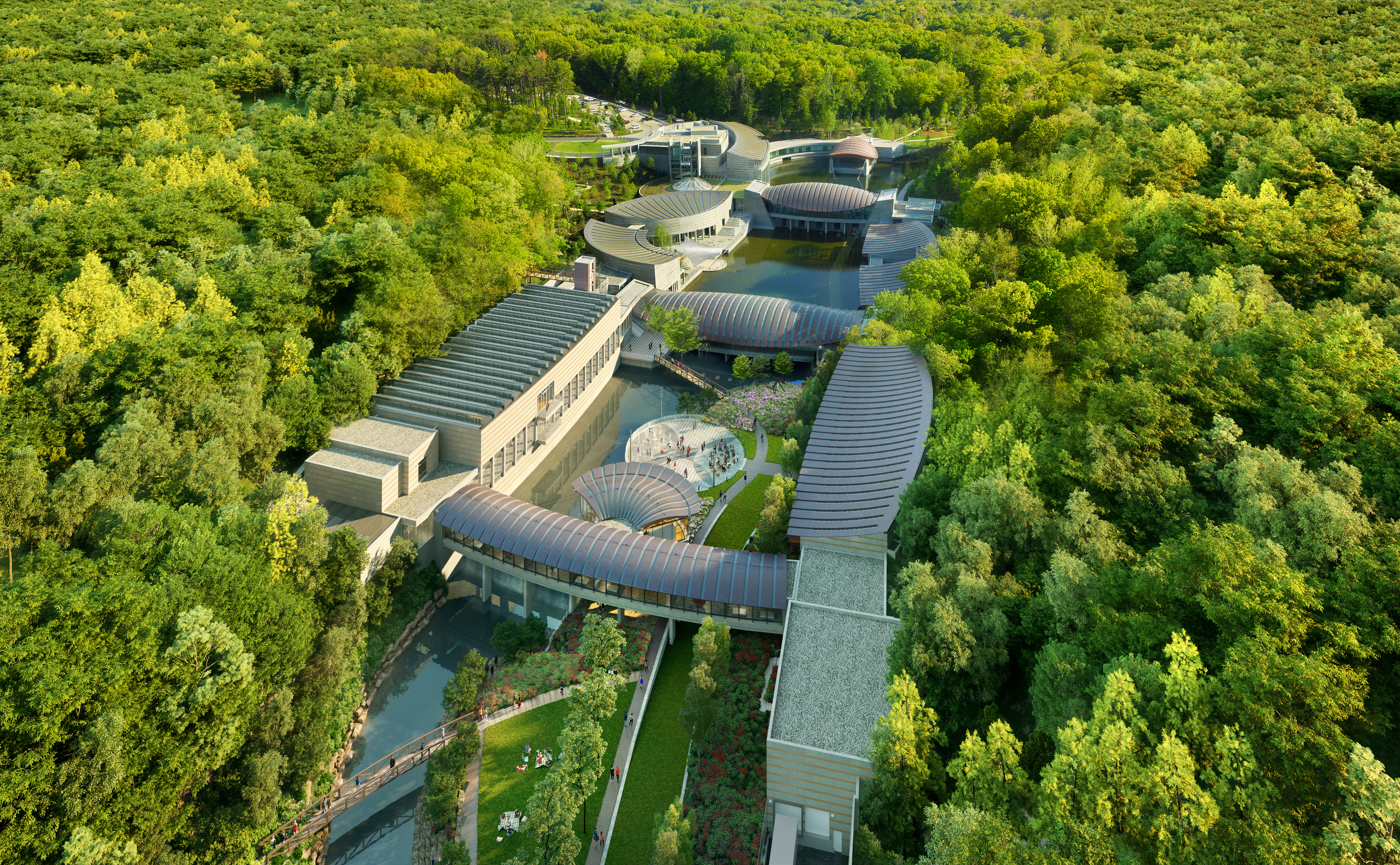 A rendering of Crystal Bridges after its expansion looking south. 