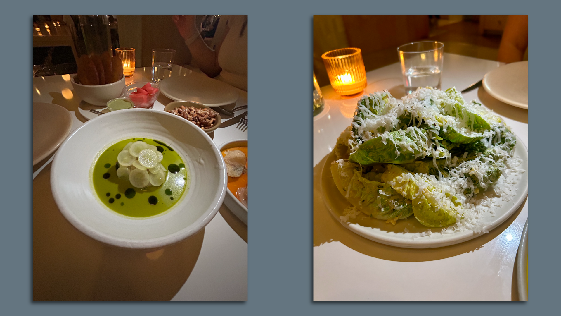 The scallop cebiche and gem lettuces at Maty's. 