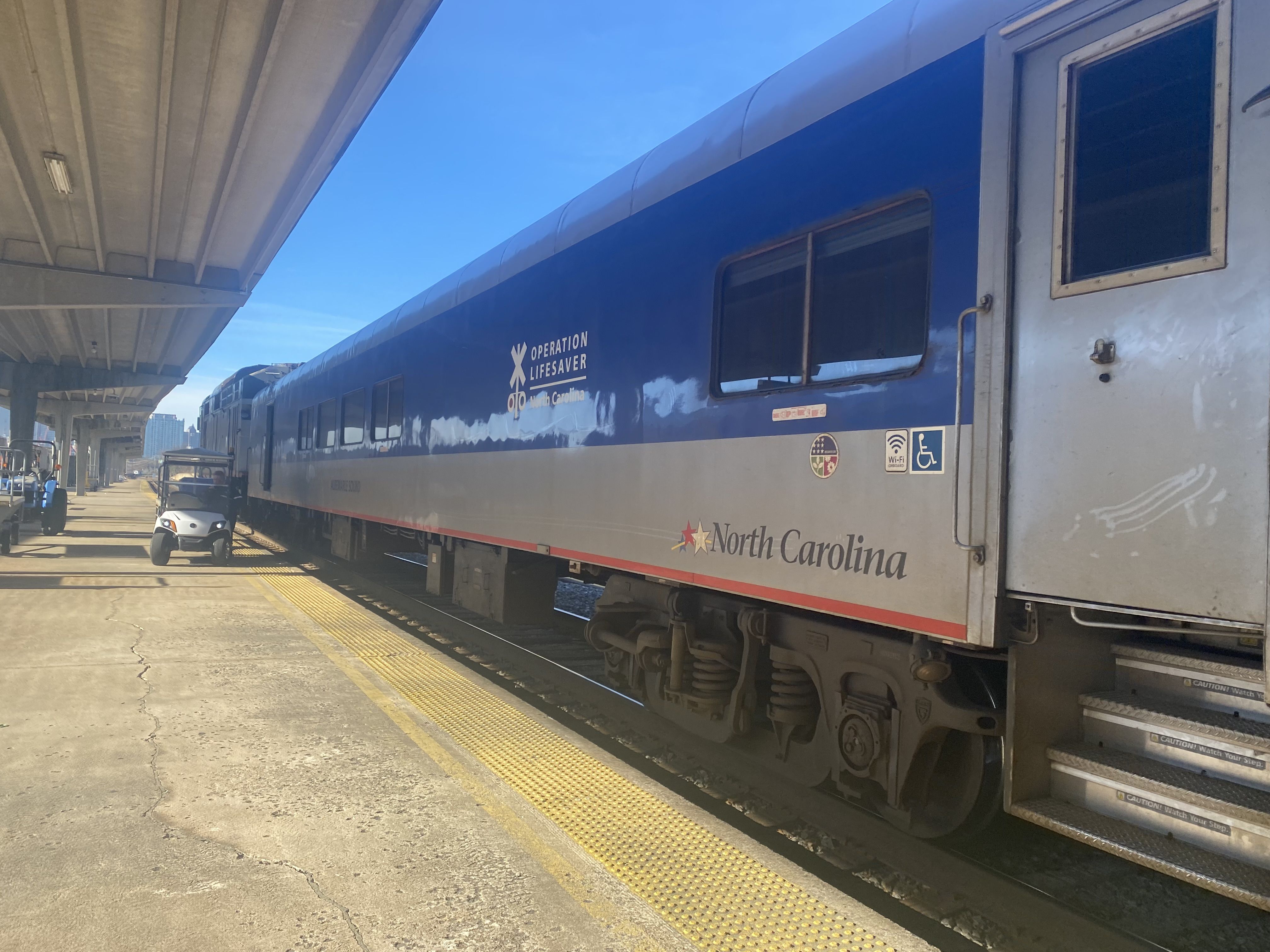 A train at Charlotte's Amtrak station on North Tryon