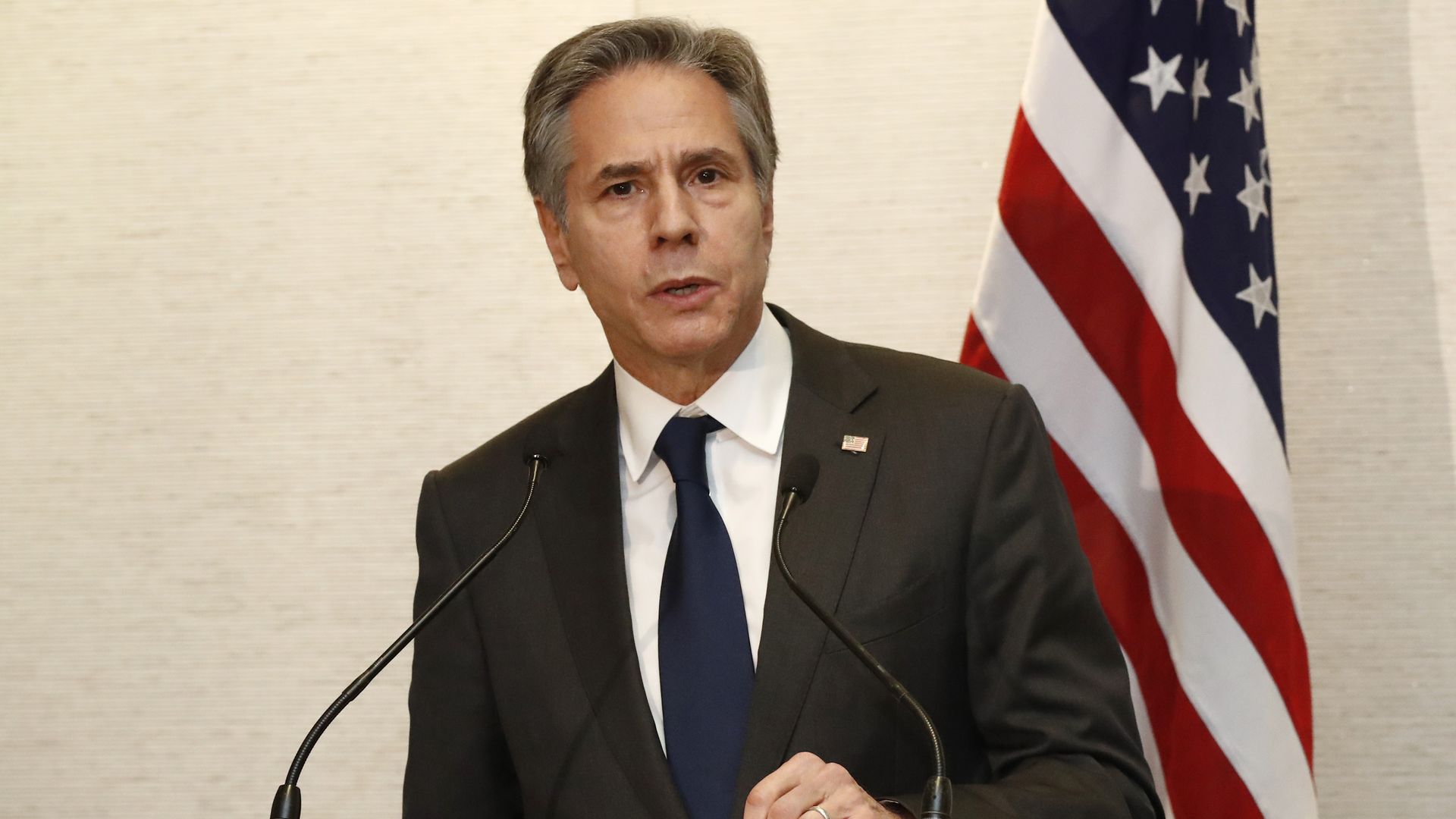 U.S. Secretary of State Antony Blinken speaks at a joint press conference of the Quad Foreign Ministers meeting at the Park Hyatt on February 11, 2022 in Melbourne, Australia.