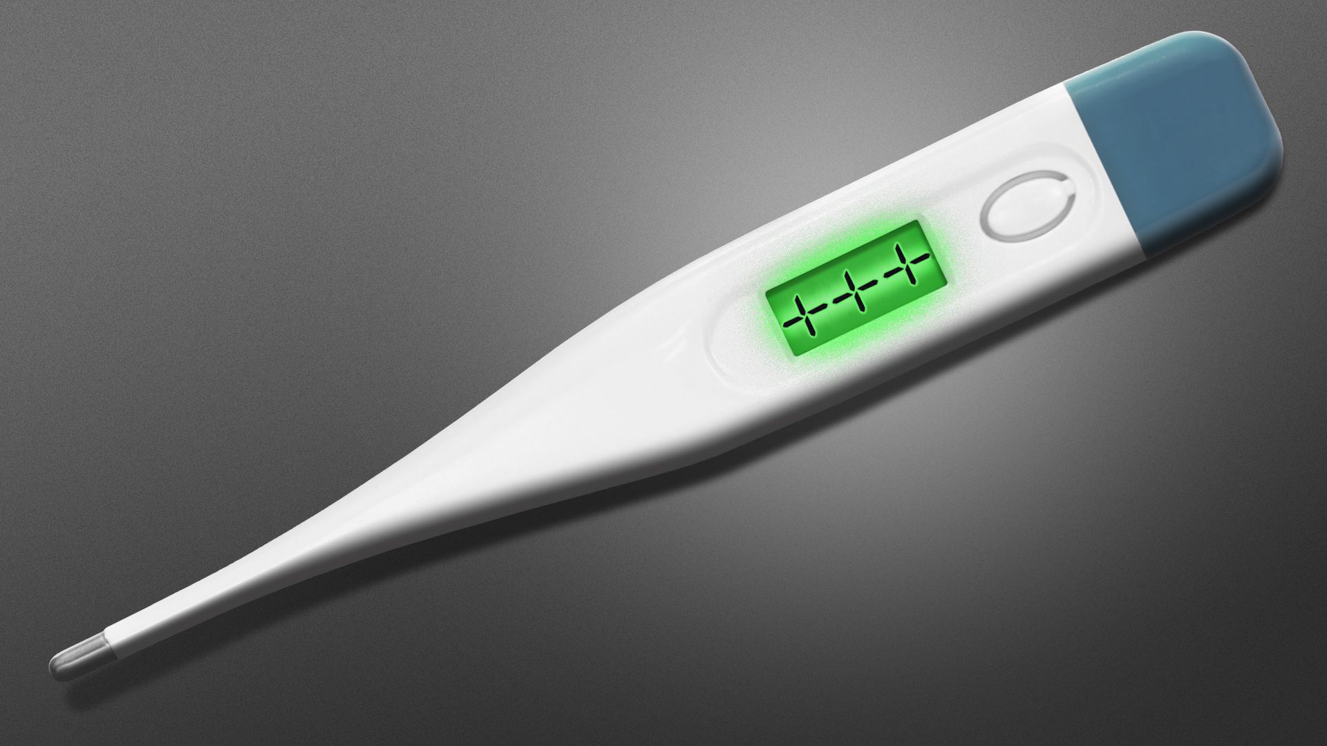 Illustration of a thermometer with three plus signs on it 