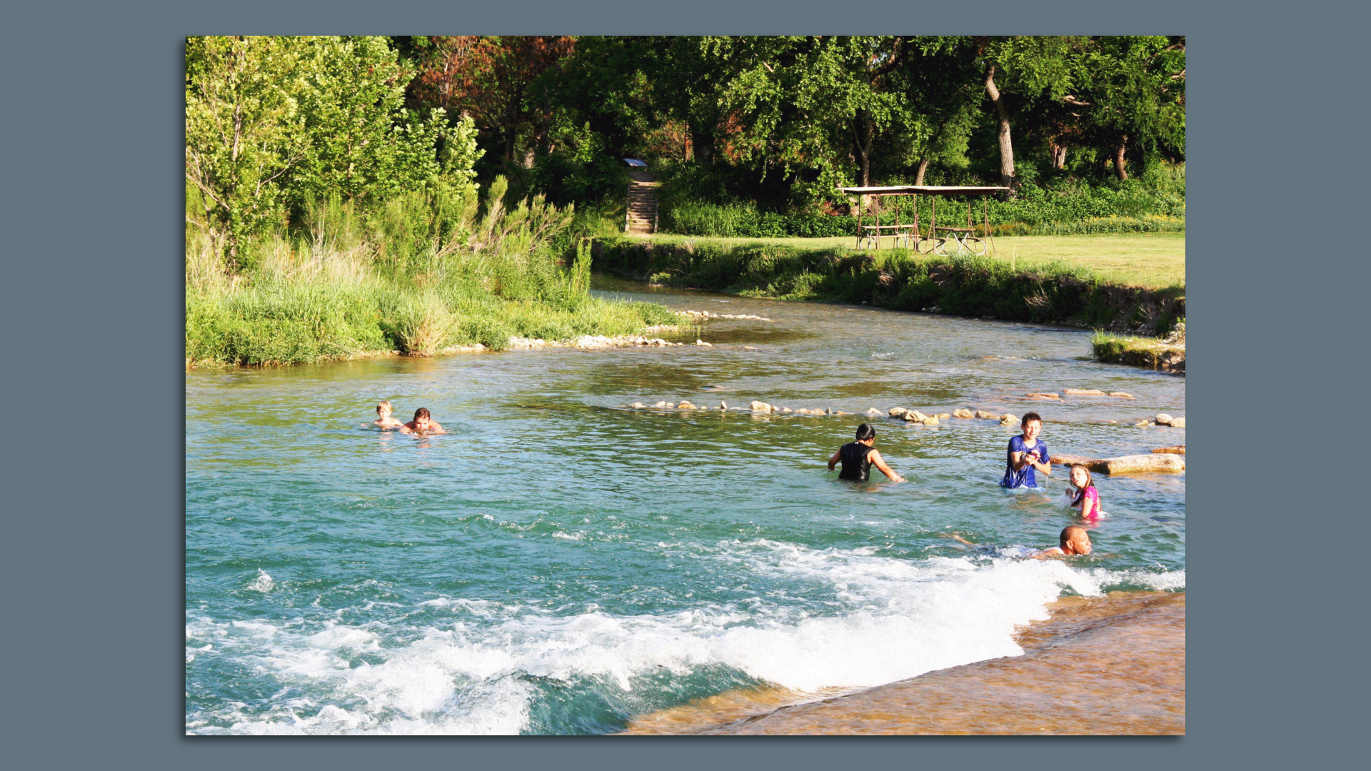 People playing in the South Llano River.