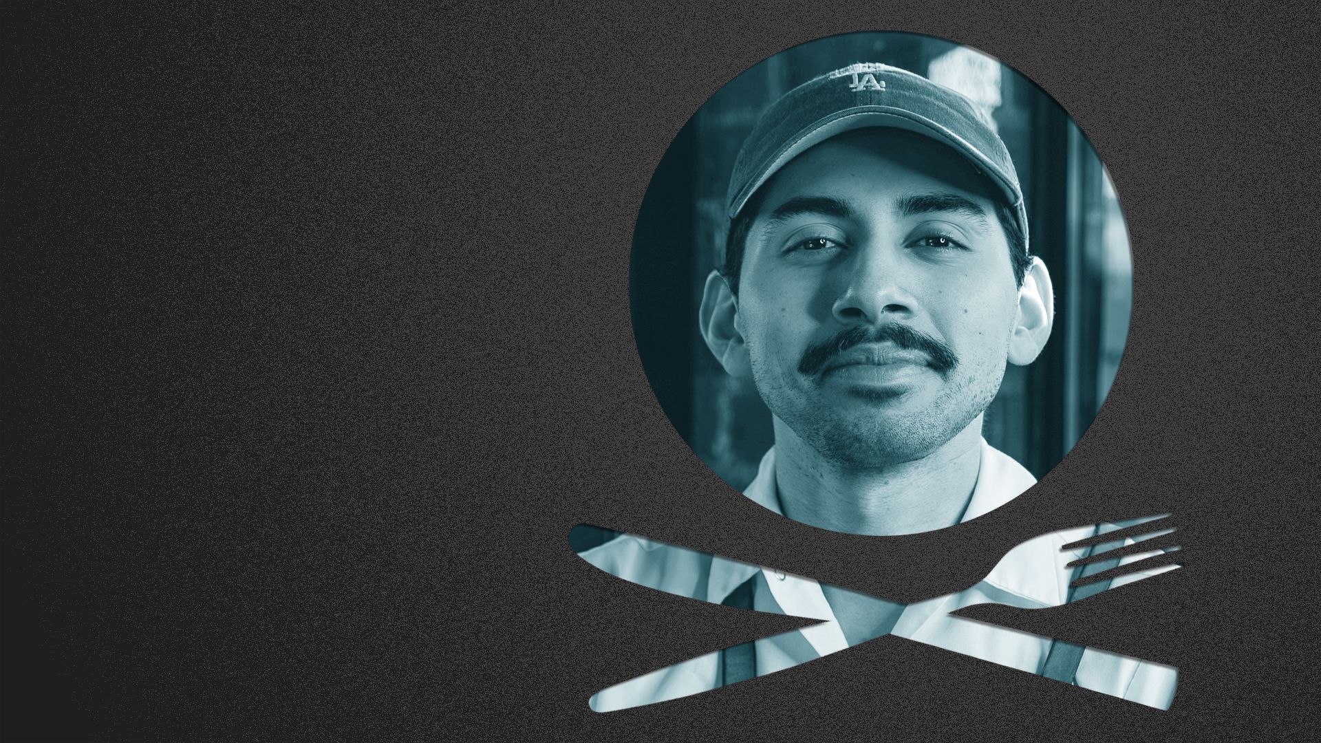 Photo illustration of a knife, fork, and plate revealing Republica chef Jose "Lalo" Camarena 