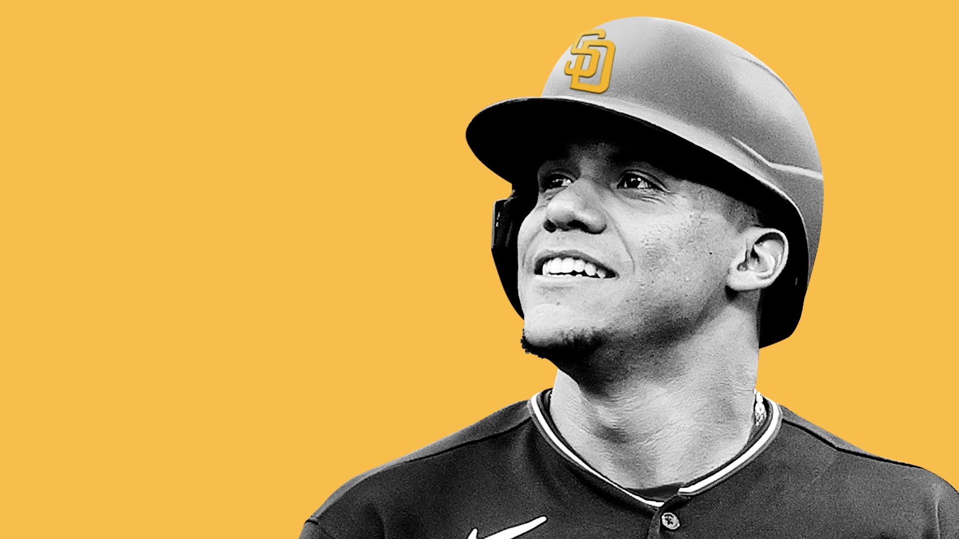 Photo Illustration of Juan Soto with Padres batting helmet