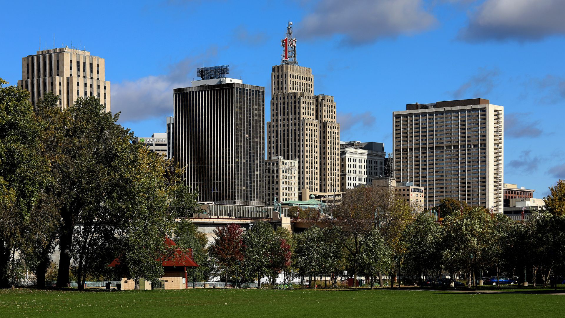The downtown St. Paul skyline as seen from Harriet Island 