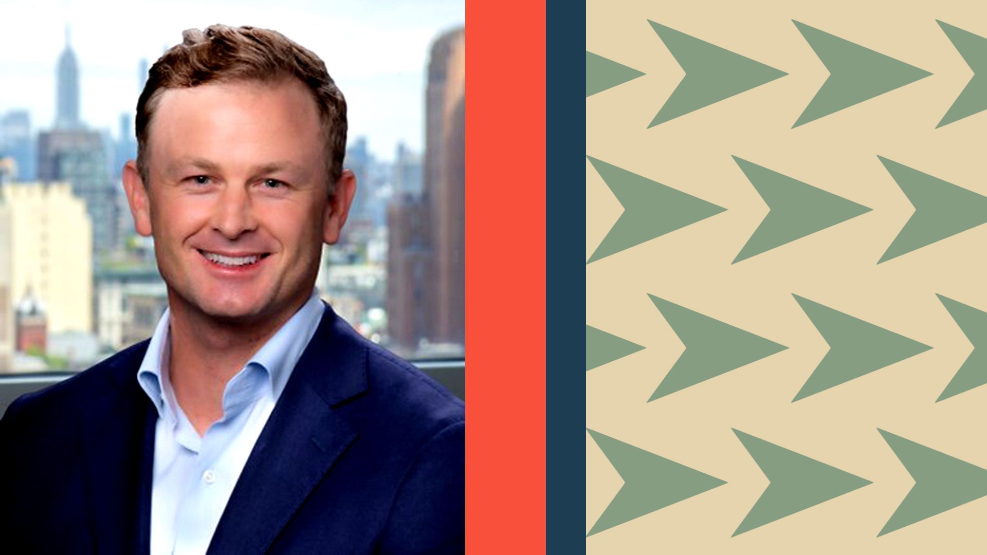 Photo illustration of BNY CCO Garrett Marquis next to a collection of BNY logos