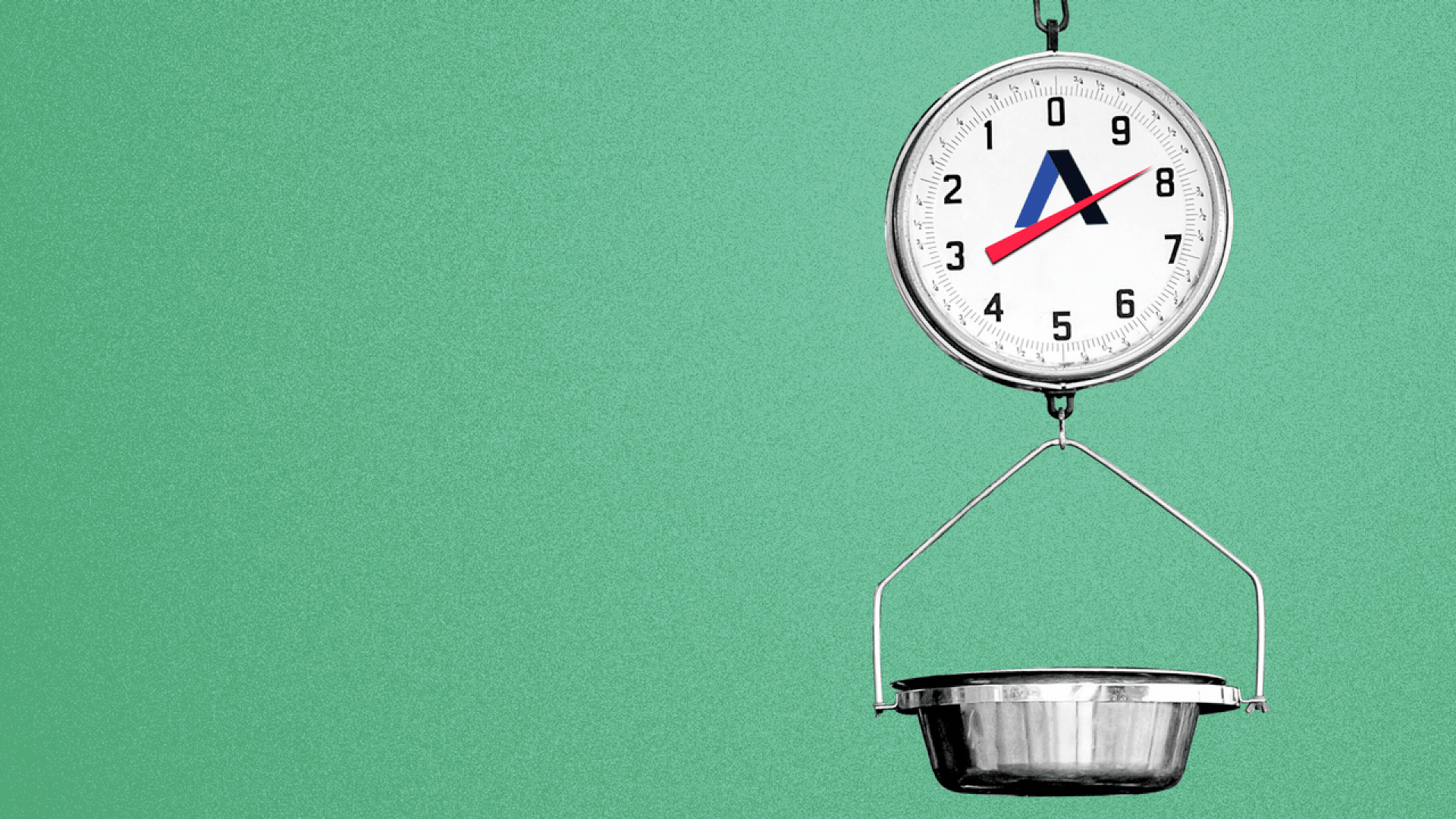 Illustration of a hanging scale with an Axios logo on it with an arrow rotating between 8 and 9.