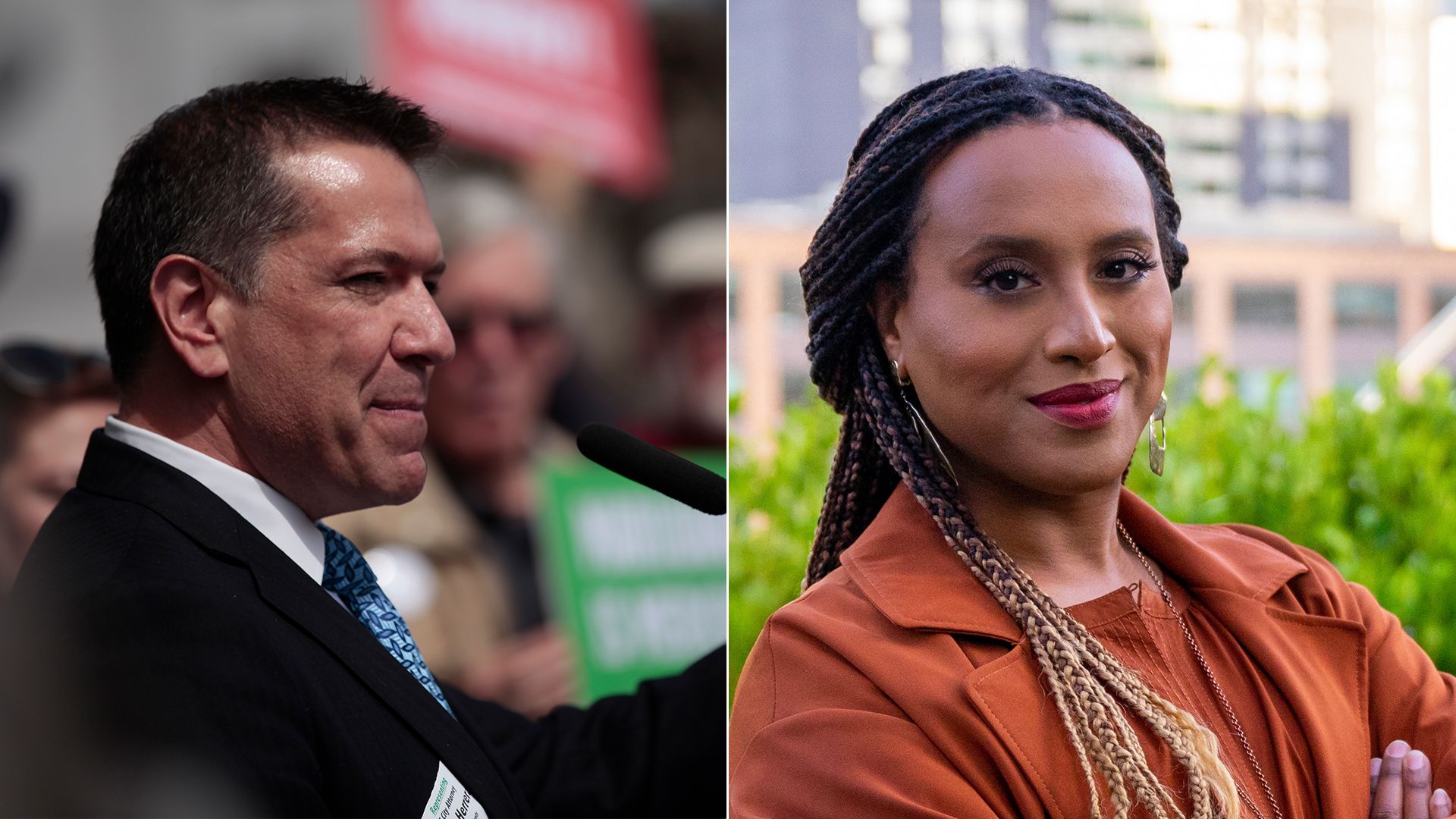 Side by side photos of man and woman smiling.