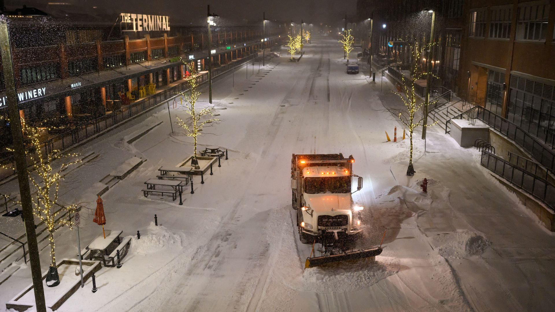 A snowplow during a winter storm in Pittsburgh, Pennsylvania, US, on Sunday, Jan. 25, 2026