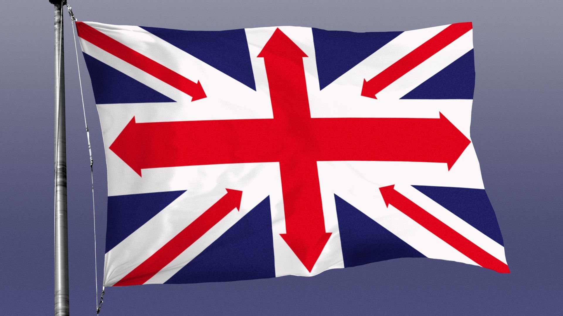 Illustration of the Union Jack flag with arrows in place of the stripes