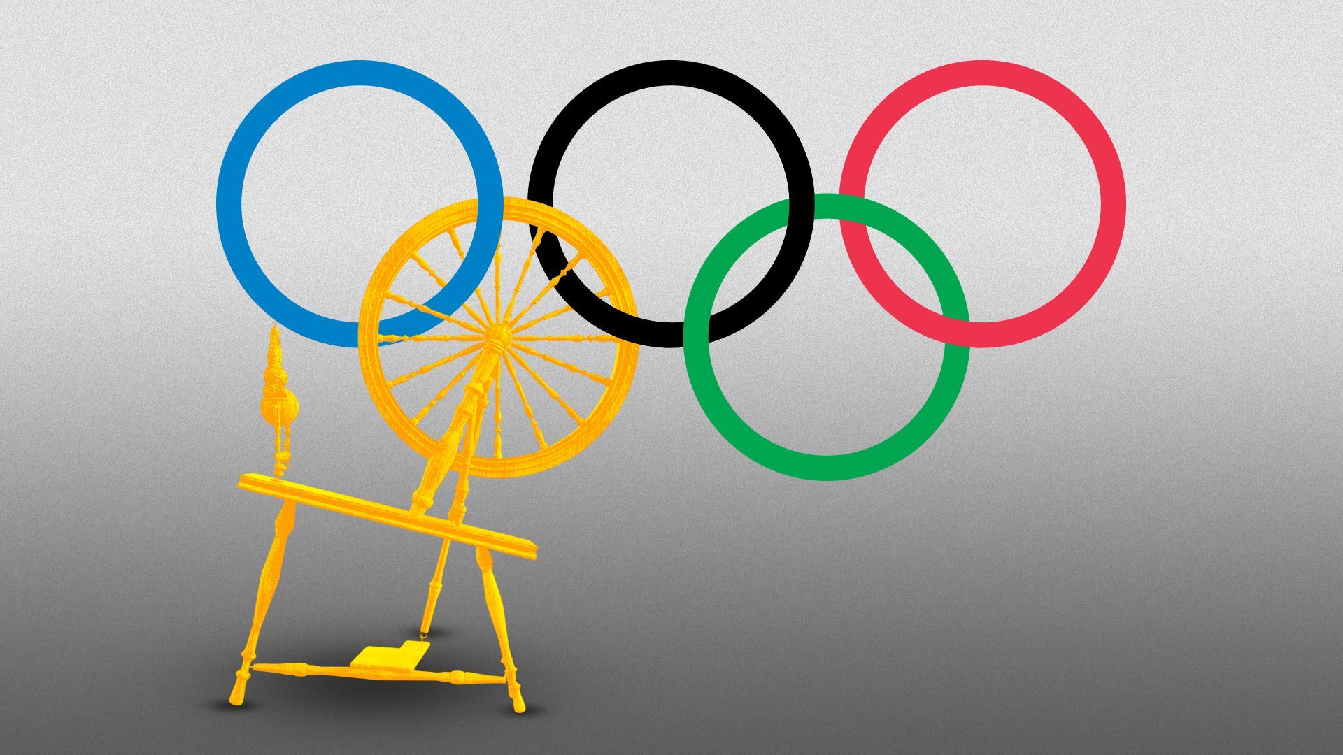 Illustration of the Olympic rings with one of the rings made from a spinning wheel.
