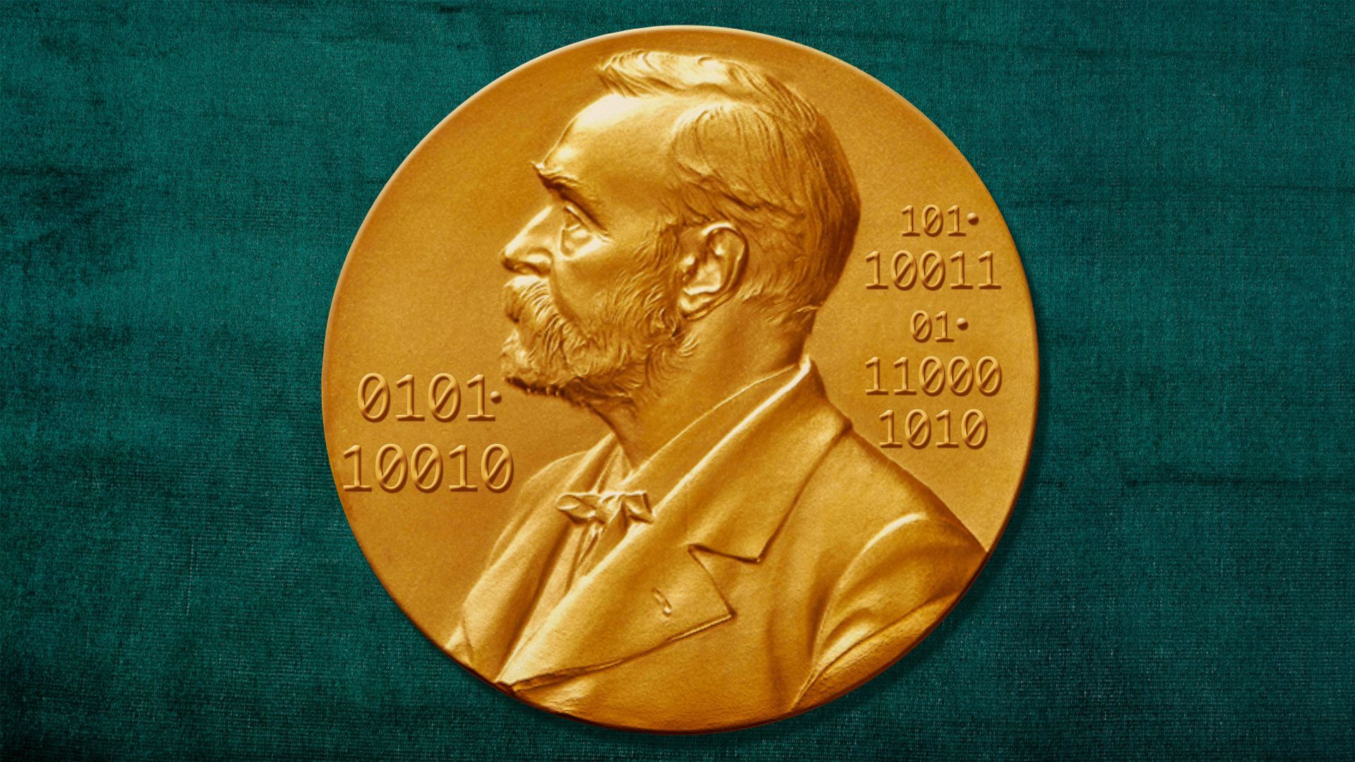 Illustration of the Nobel Prize award featuring binary code in place of traditional text