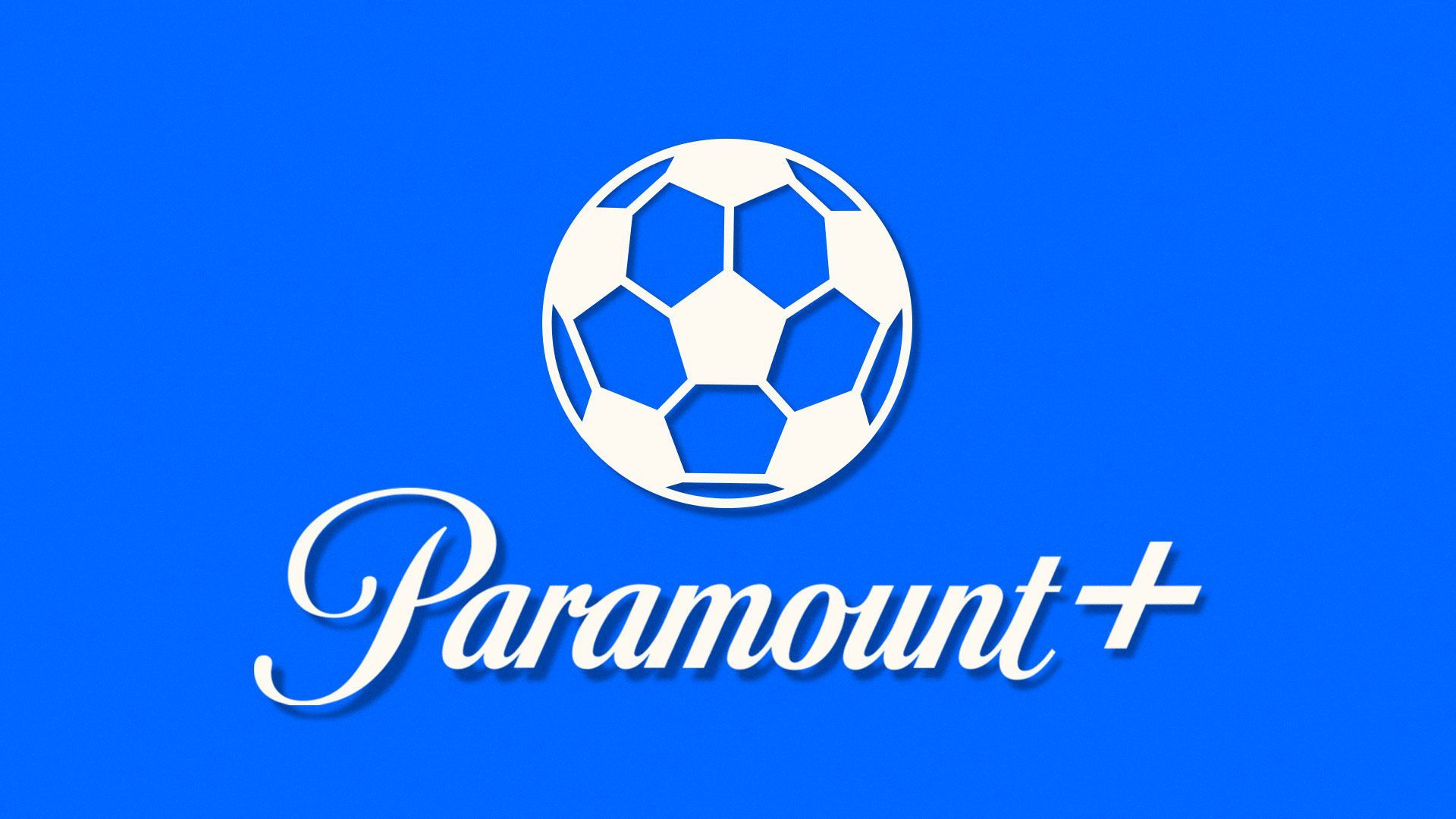 Illustration of Paramount + Logo with a soccer ball replacing the mountains
