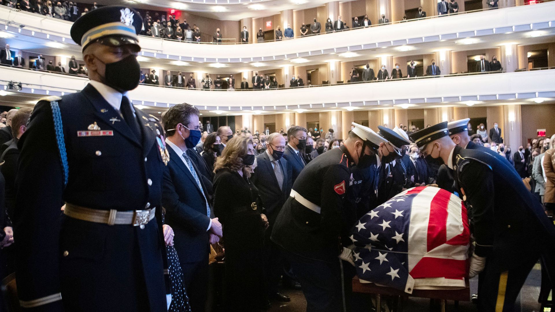 The remains of former US Senate Majority Leader Harry Reid are carried into The Smith Center for the Performing Arts for a memorial, in Las Vegas, Nevada, January 8, 2022. 