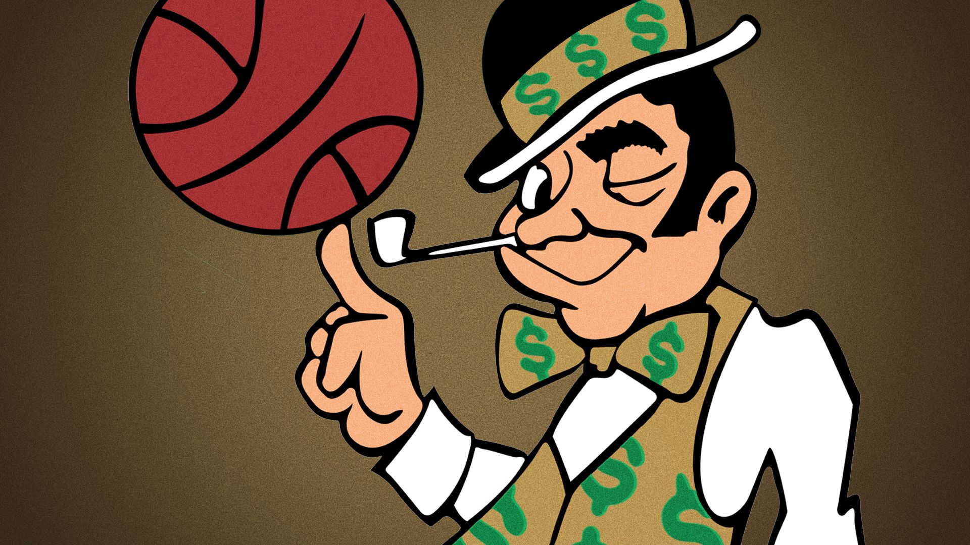Illustration of the Celtics logo with the clovers replaced with dollar signs. 