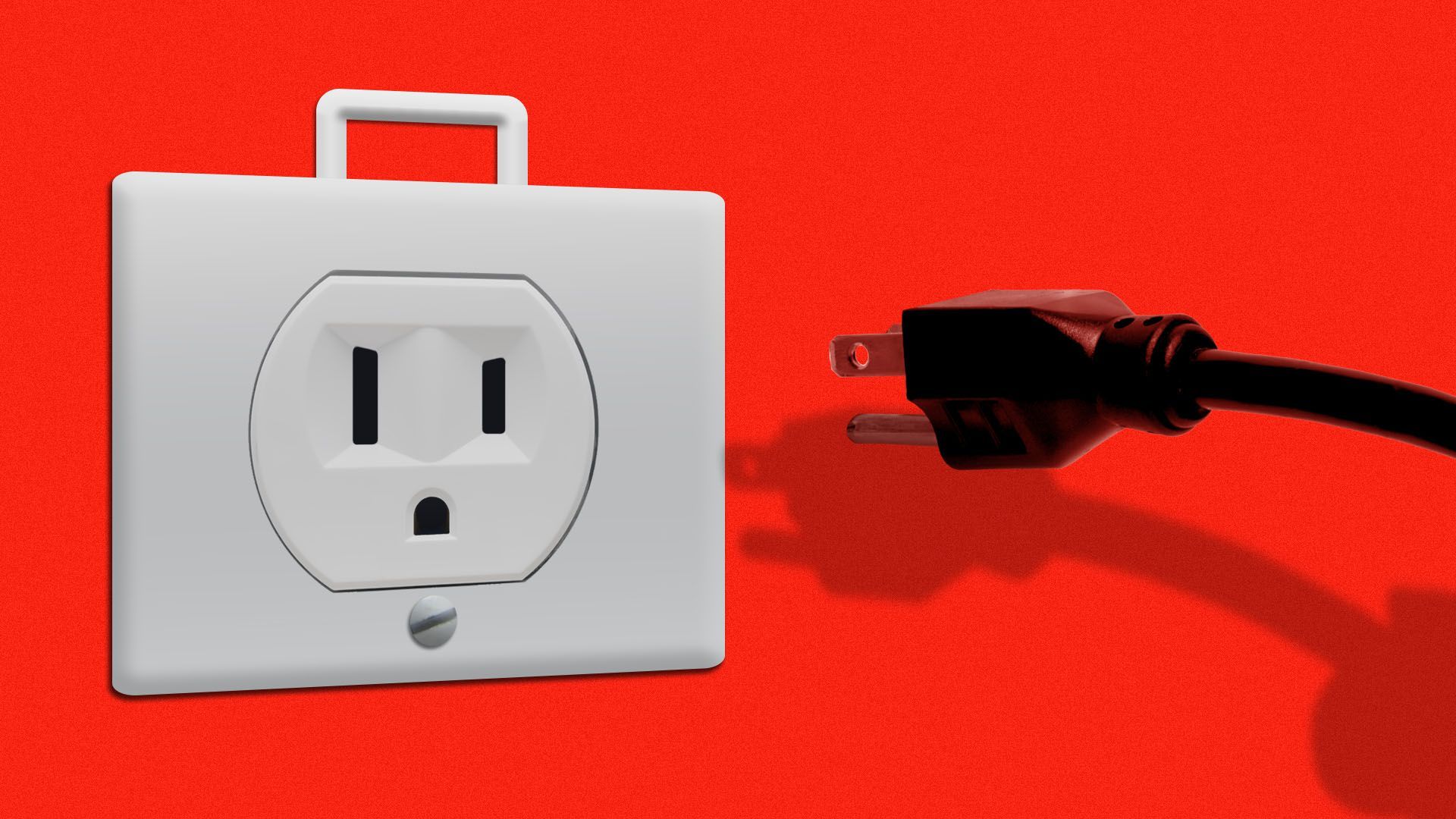 Illustration of an angry-looking briefcase-shaped power outlet with the chord being pulled out